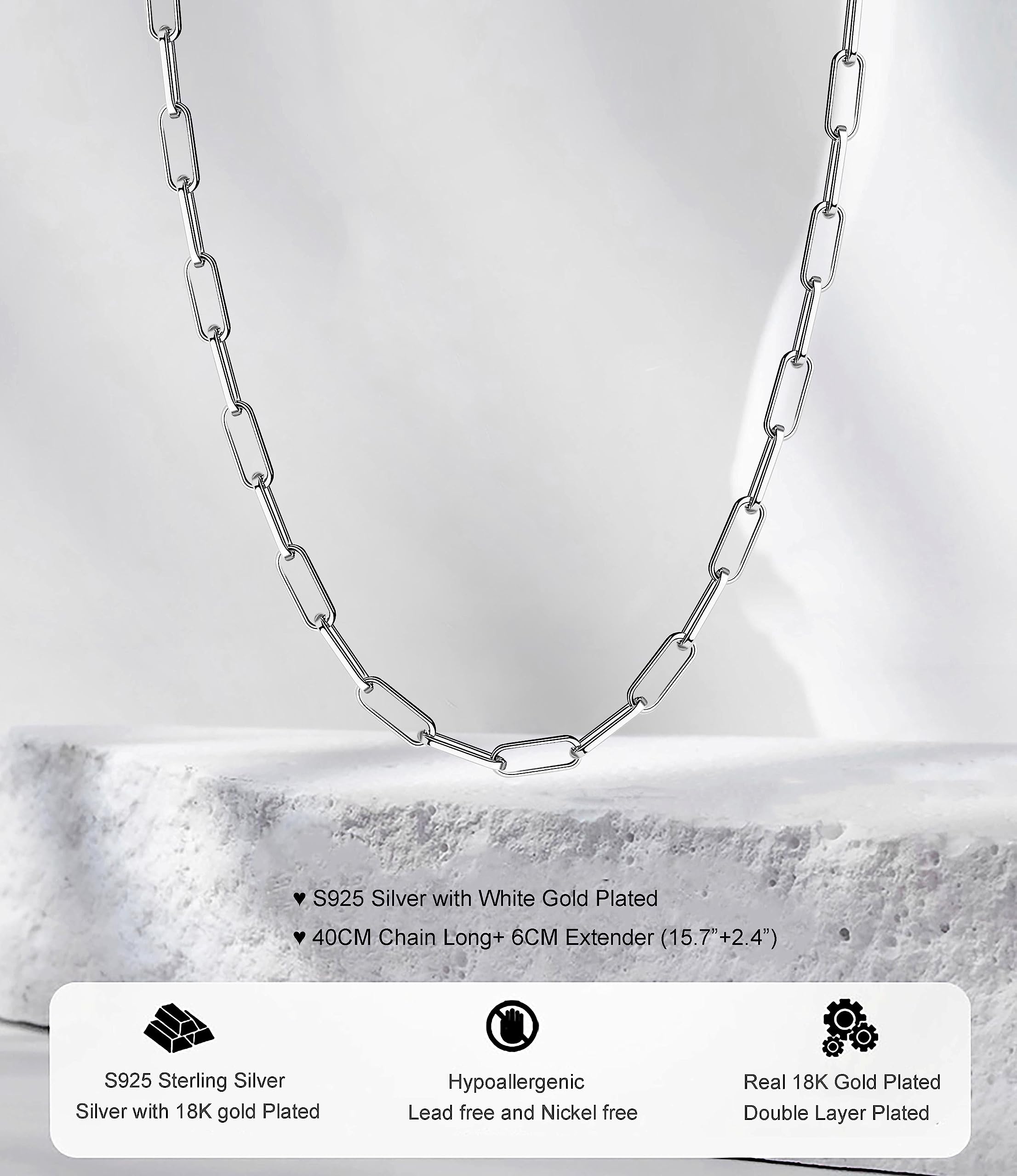S925 Silver Paperclip Necklace - 18k Gold Plated Trendy Snake Chain Layered Choker Necklace for Women - Titanium Steel Minimalist Jewelry - Perfect for Everyday Wear, Gift Giving & Special Occasions
