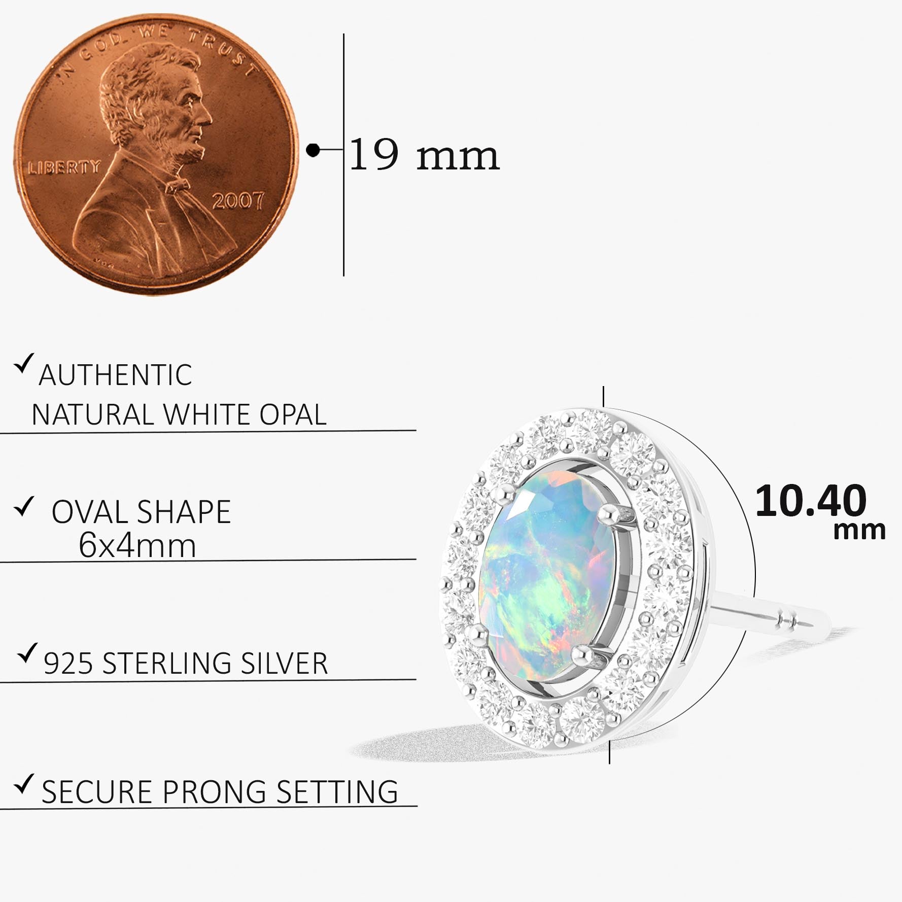 White Opal Gemstone Oval Stud Earrings for Women - Elegant Sterling Silver Jewelry for Everyday Wear & Special Occasions