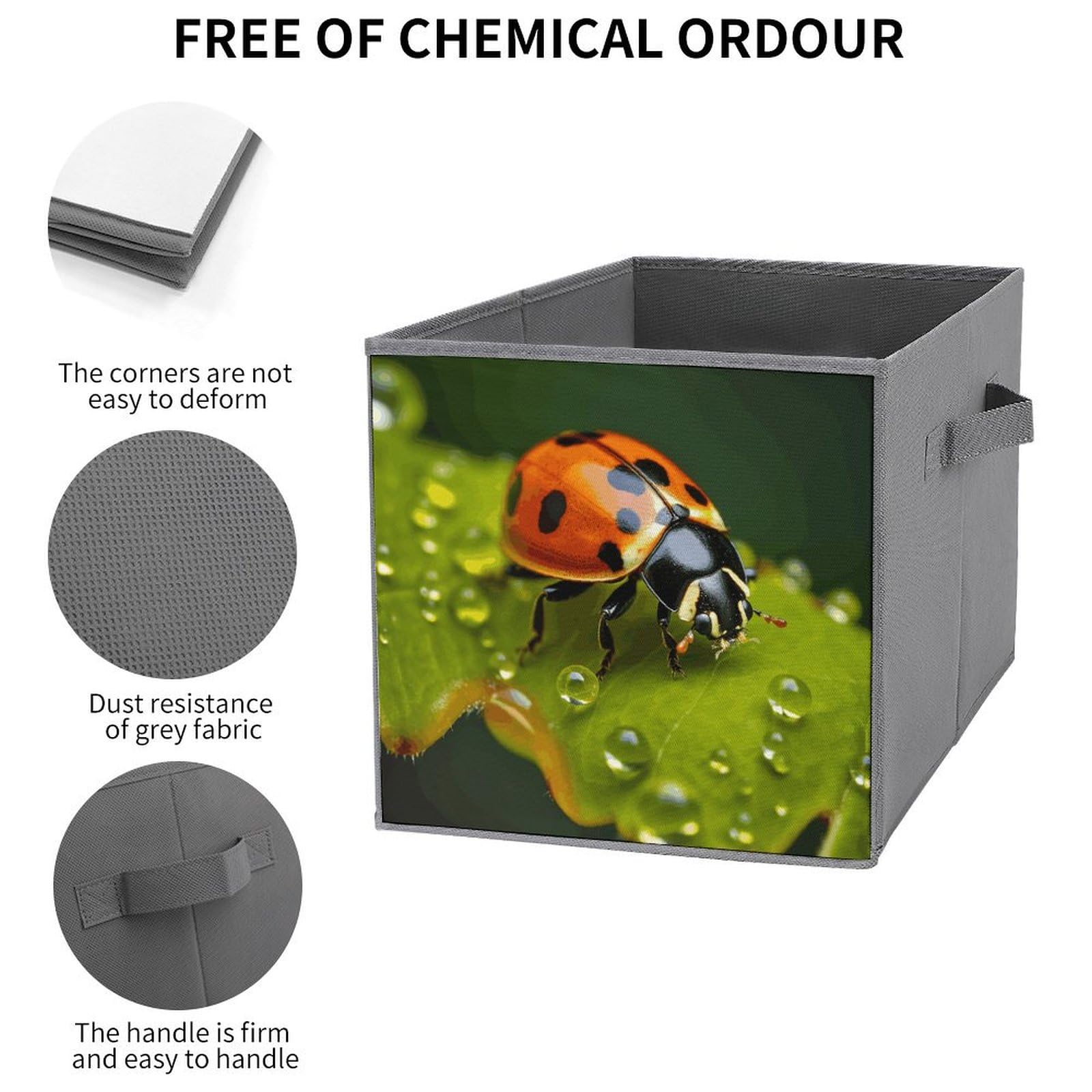Collapsible Waterproof Storage Cube Bins with Handles - 2 Pack Black Ladybug Toy Storage Box for Home, Closet, Office & Bedroom Organization | Space-Saving Foldable Design for Kids' Toys, Clothes & Home Decor