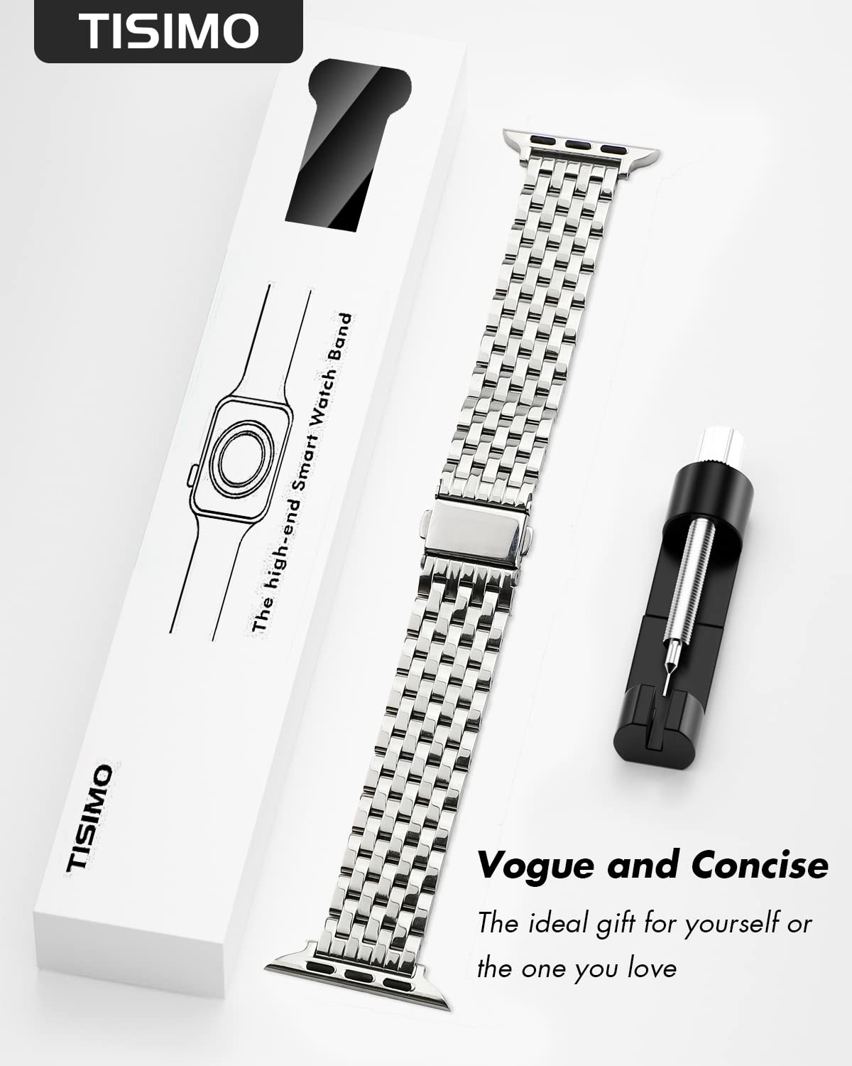 Premium Stainless Steel Apple Watch Band for 38mm 40mm 41mm 42mm 44mm 45mm - Compatible with Series 9/8/7/6/5/4/3/2/1 SE/SE2 - Shiny Metal Watch Strap for Women & Men - Perfect for Workouts, Office & Everyday Wear