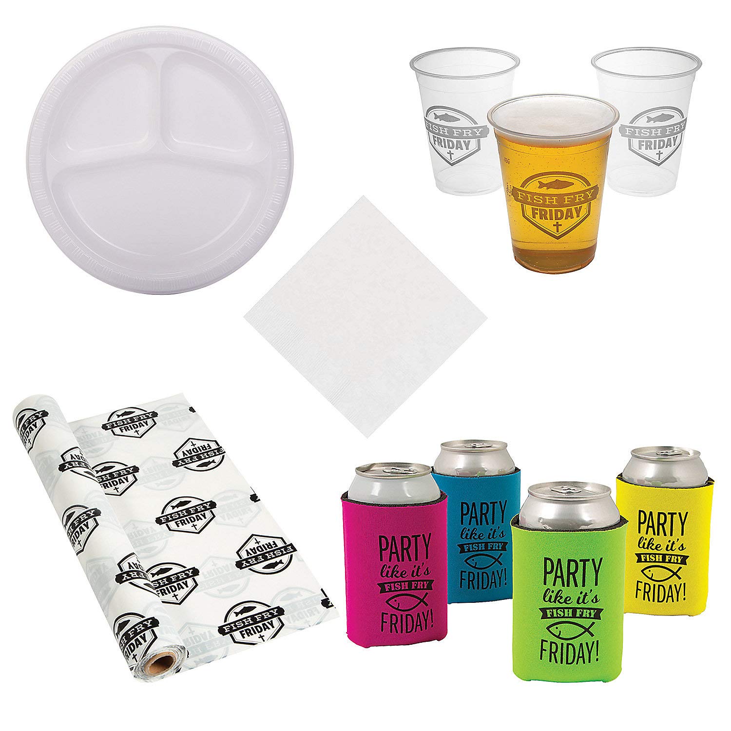 Fun Express Lenten Fish Fry Tableware Kit for 50 Guests - 221-Piece Party Supplies Set - Perfect for Church Events, Lenten Dinners & Family Gatherings
