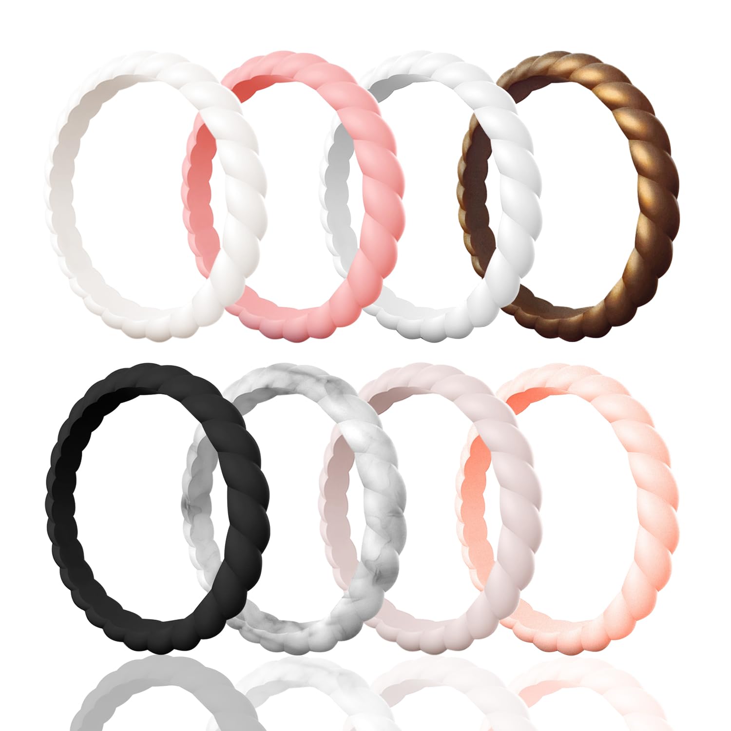 Egnaro Silicone Wedding Ring for Women - Thin, Stackable Braided Rubber Wedding Band, Hypoallergenic, Non-Toxic & Skin Safe - Perfect for Active Lifestyles, Gym, Swimming & Outdoor Adventures