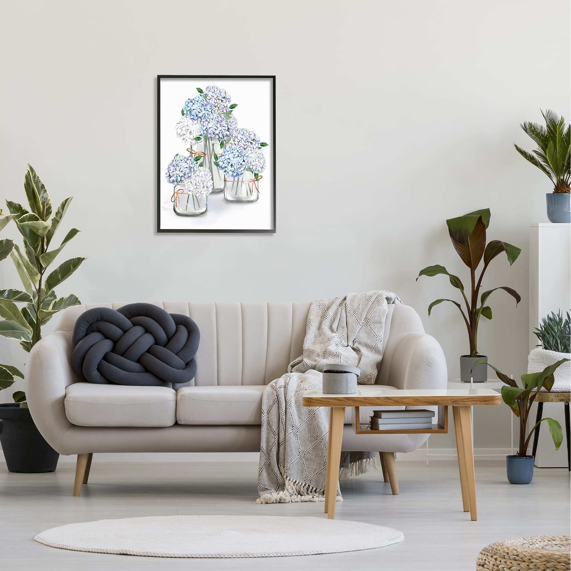 Stupell Industries Delicate Hydrangea Blossoms Arrangement in Glass Jars - Floral Wall Art by Ziwei Li - Perfect for Home Decor, Living Room, Bedroom & Office