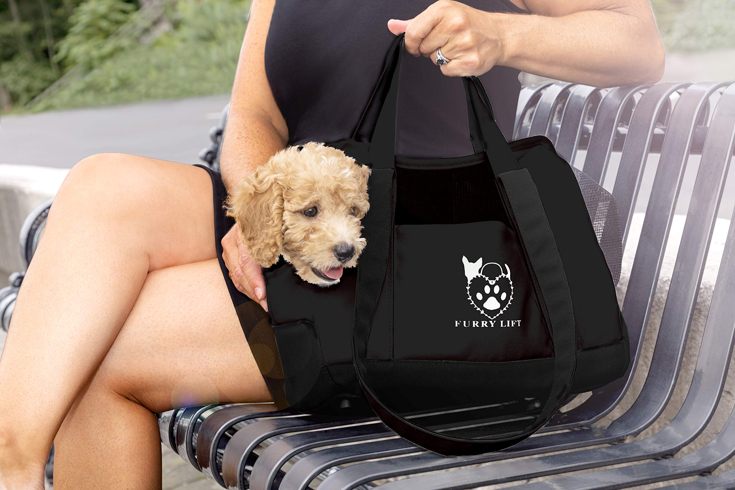Airline Approved Pet Carrier Purse for Small Dogs & Cats - Breathable Mesh Design with Storage Pockets, Sherpa Lined, Fits Pets Up to 10lbs - Perfect for Travel on Airplanes, Cars, Buses & Subways - Ideal for Daily Commutes, Vet Visits & Weekend Getaways (Black)