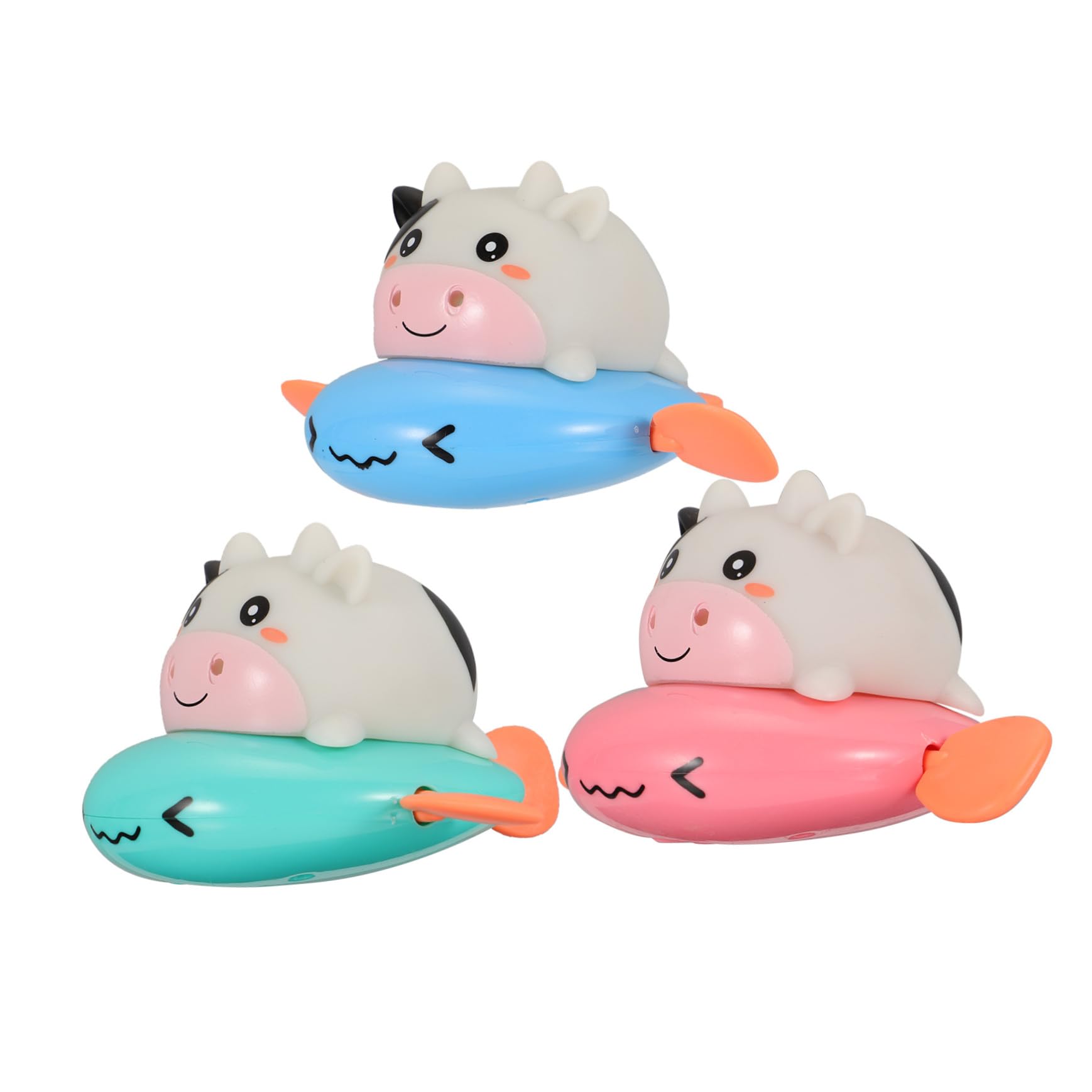 BRIGHTFUFU 3-Piece Splashing Cow Bath Toys Set - Waterproof Plastic Animal Toys for Babies & Toddlers - Fun Bathtime Play for Sensory Development & Early Learning