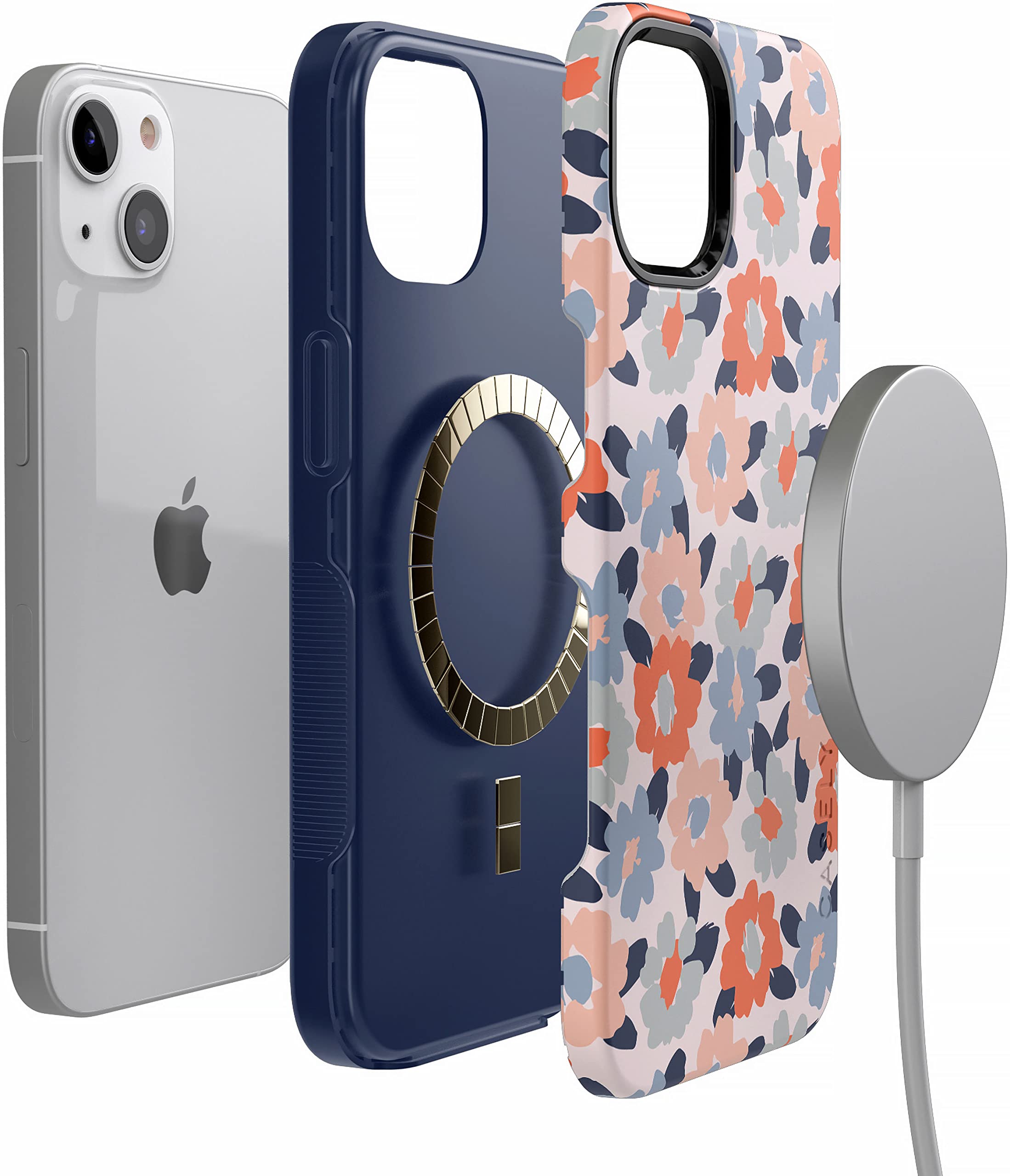 Casely iPhone 13 Case with MagSafe Compatibility - Pastel Floral Design & Field of Flowers Pattern | Slim Protective Cover for Everyday Use, Work & Travel