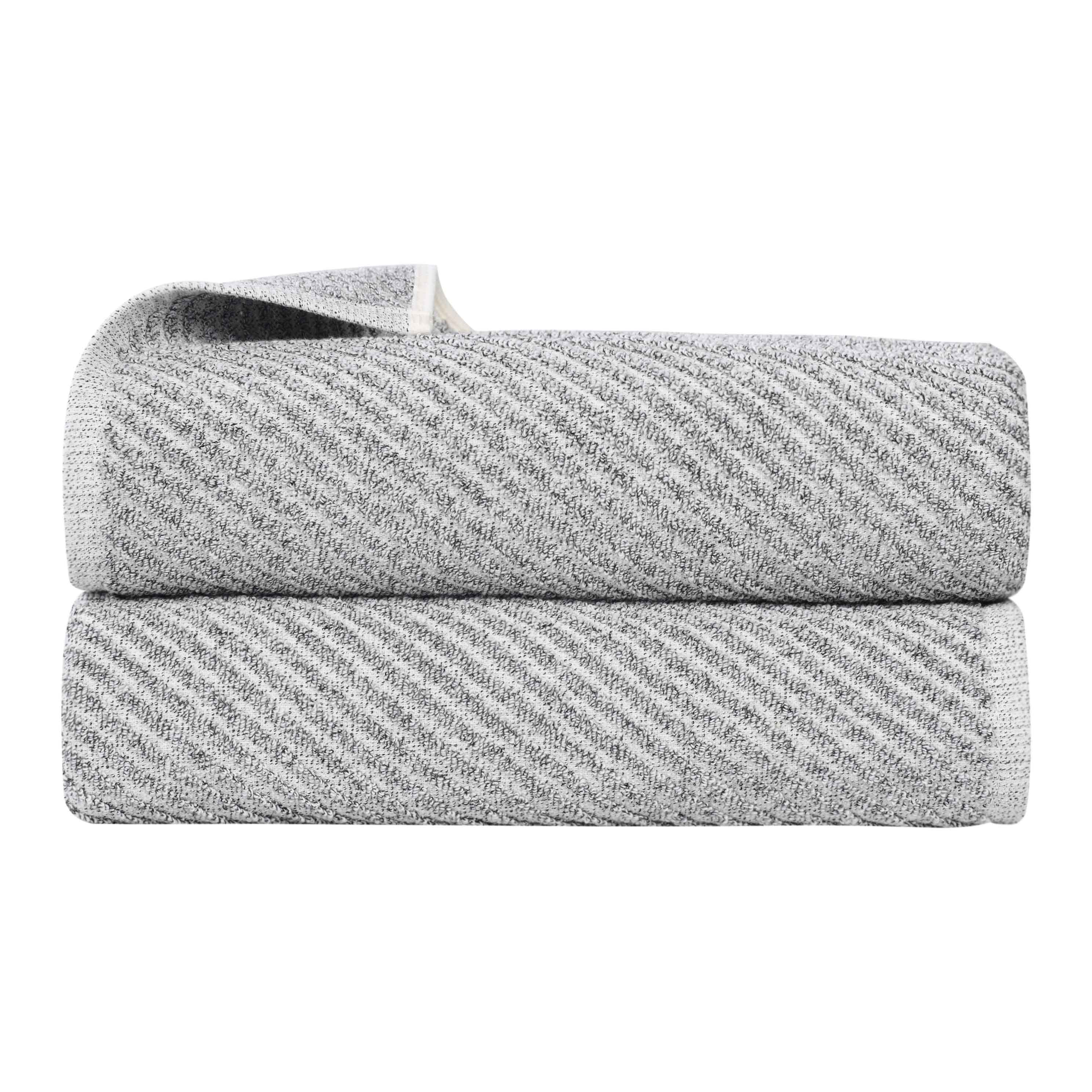 Amelia Cotton Blend Diagonal Stripes Bath Towels Set of 2 - Ultra Soft & Absorbent Large Bath Sheets for Spa, Beach & Luxury Bathroom Decor