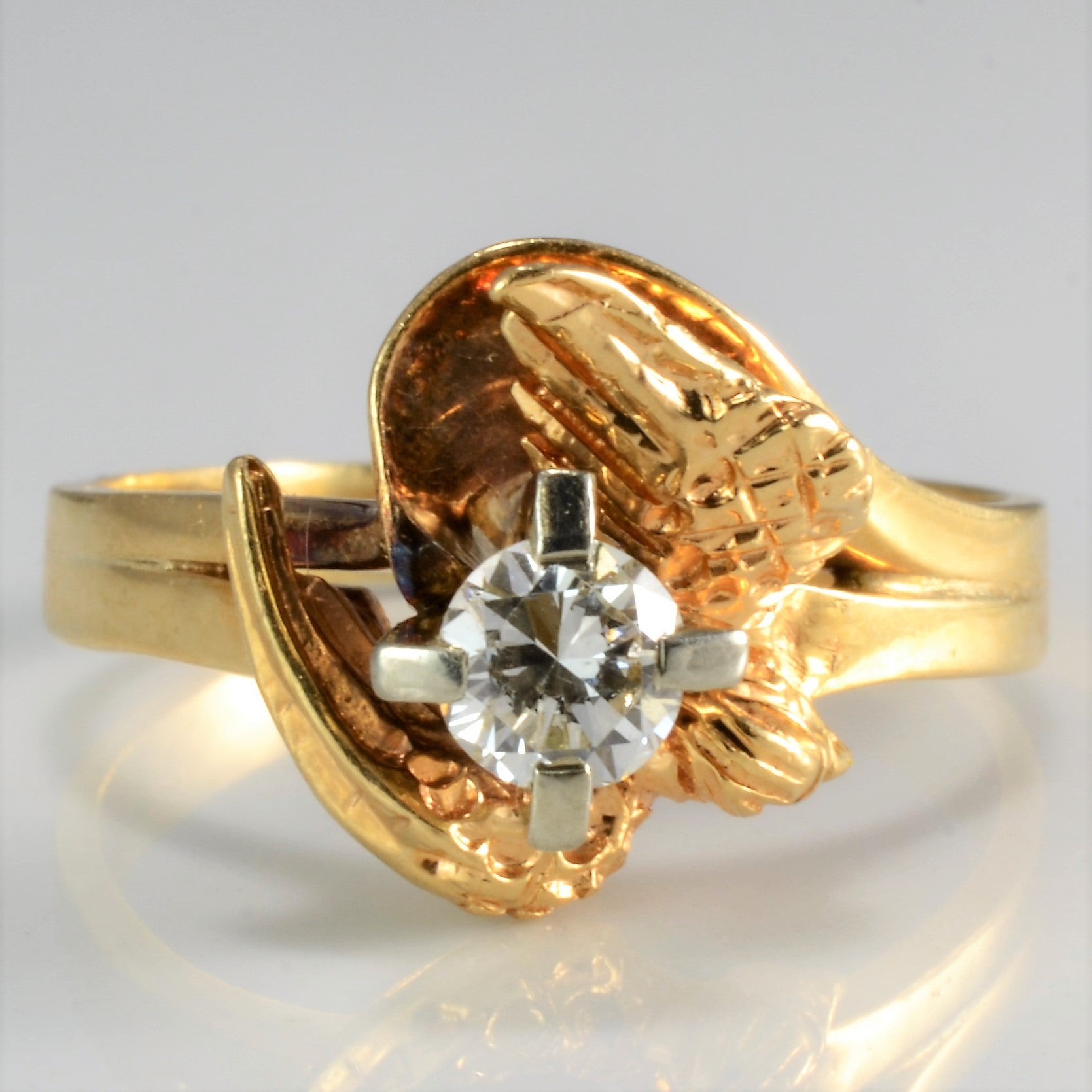 14K Yellow Gold Falcon Solitaire Diamond Ring - 0.30 Carat Round Cut Diamond, Size 7 | Elegant Engagement Ring, Wedding Band, Anniversary Gift for Her