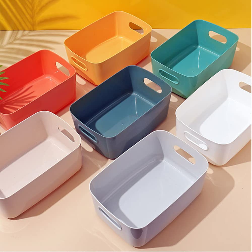 Colorful Plastic Storage Box with Handles - Organize Socks, Cosmetics for Bathroom & Kitchen (M, Orange)