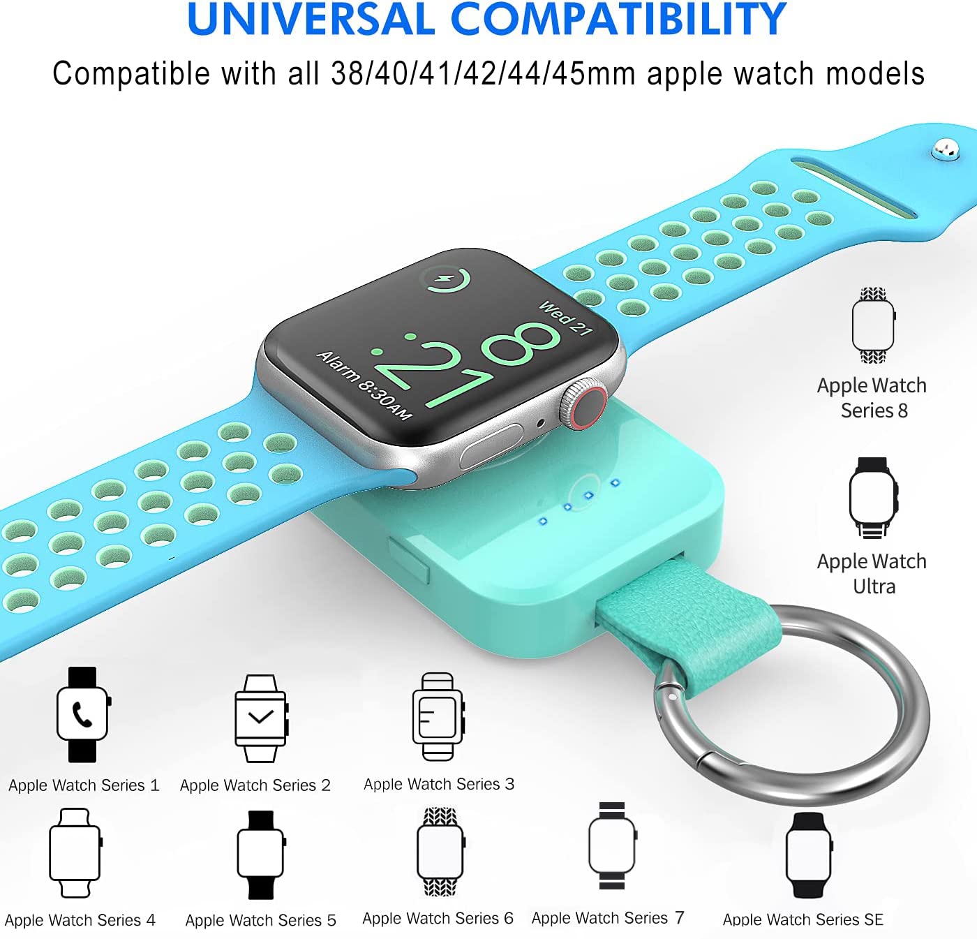 i.VALUX Portable Magnetic Wireless Charger for Apple Watch Series 10/9/8/7/6/5/4/3/2/SE/Ultra (38mm-45mm) - 1000mAh Compact Power Bank with Keychain - Perfect for Travel, Gym & Outdoor Activities