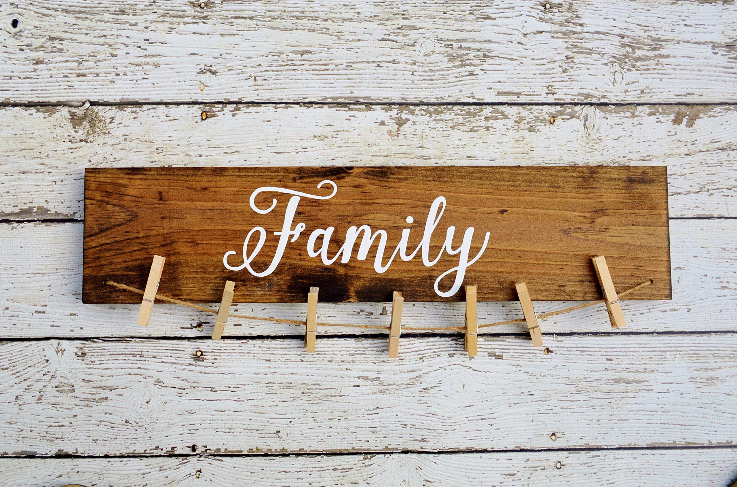 Rustic Farmhouse Style Family Picture Frames with Sayings - Grandkids Make Life Grand Hand Painted Wooden Photo Hanger & Clothespin Display for Wall Decor | Perfect for Living Room, Nursery, or Gift Idea
