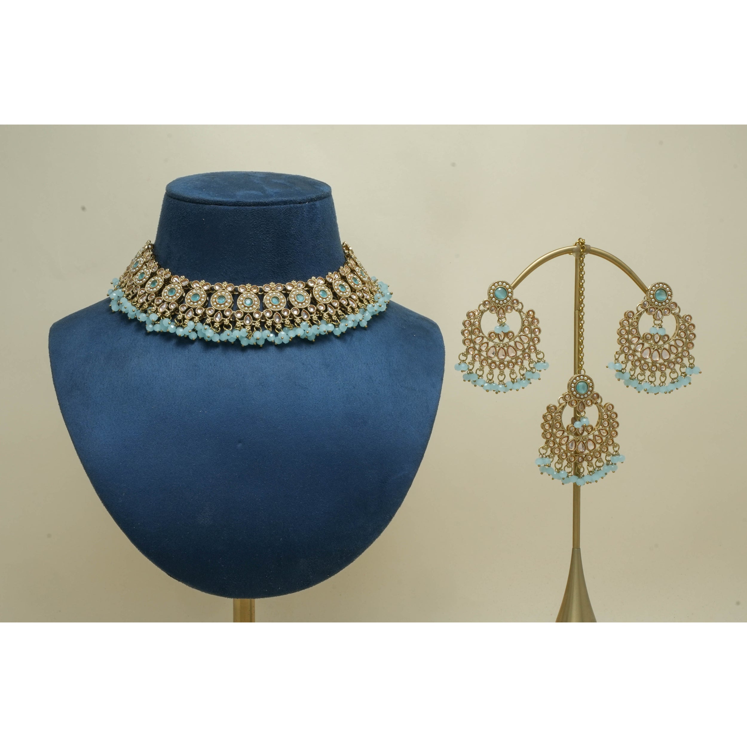 ANGEL POLKI Full Set Jewelry - Elegant Indian Bridal Necklace, Earrings & Bracelet Set for Weddings, Parties & Special Occasions