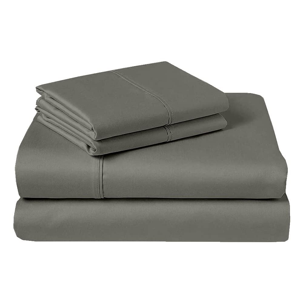 100% Cotton Twin Sheet Set - 4 Piece Dark Grey Solid Twin Bedding Set for Kids & Teens - Soft Breathable Twin Bed Sheets for Dorm, Guest Room & Home Use