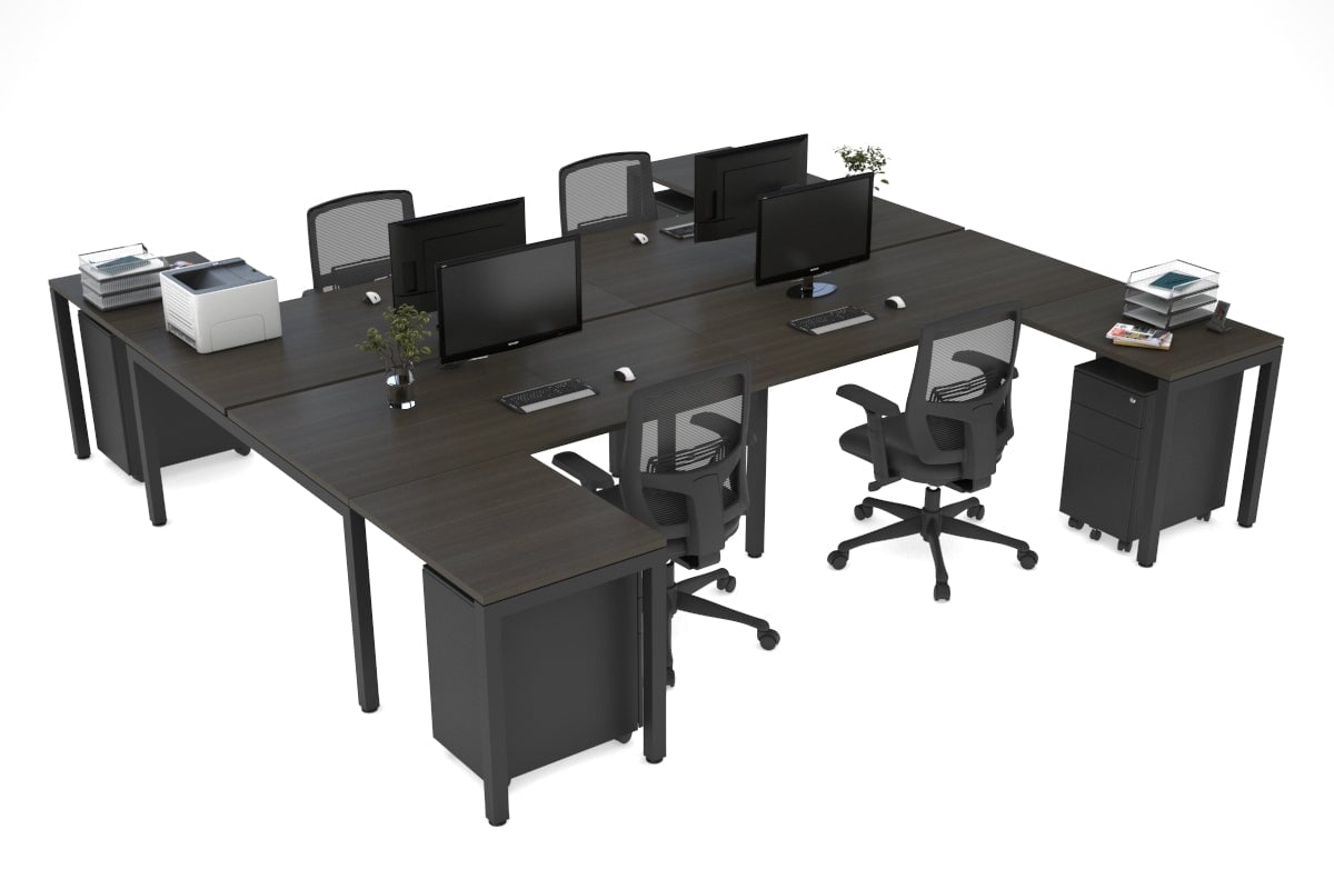 Quadro Square Legs 4-Person Corner Workstation - H Configuration Black Frame [1400L x 1800W with Cable Management] | Perfect for Office, Home Workspace & Collaborative Environments