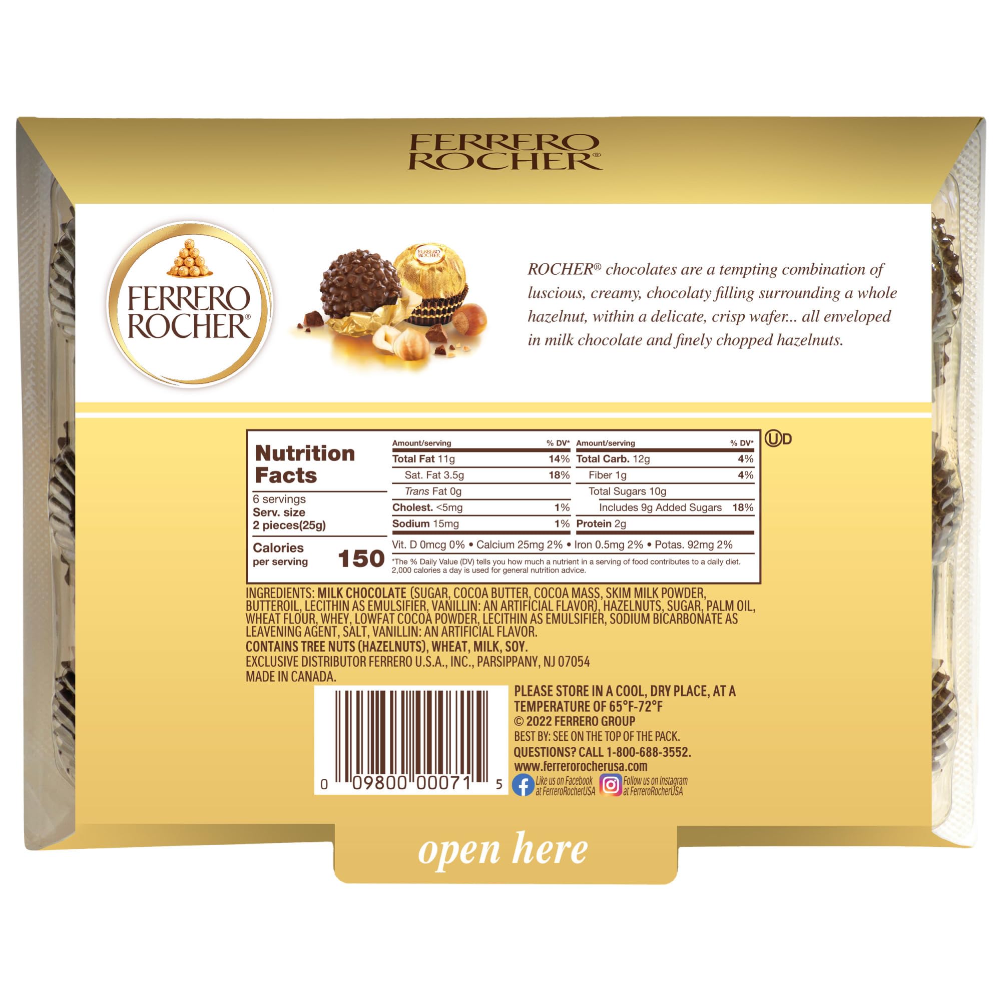 Ferrero Rocher Premium Gourmet Milk Chocolate Hazelnut Candy - 12 Count (Pack of 2) Individually Wrapped for Gifting - Perfect for Easter, Christmas, Birthdays & Special Occasions - 5.3 oz Luxury Chocolate Treats for Parties, Corporate Events & Holiday Gift Baskets