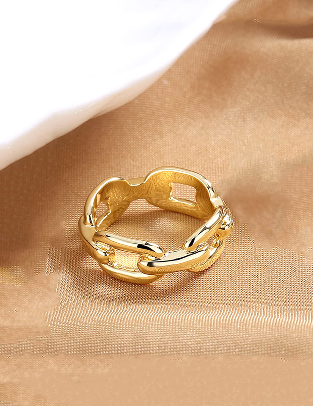 Fashionable Yellow Chime Rings for Women & Girls - Gold Tone Chain Design Finger Rings - Perfect Birthday Gift for Her, Anniversary Present for Wife - Ideal for Parties, Date Nights & Special Occasions