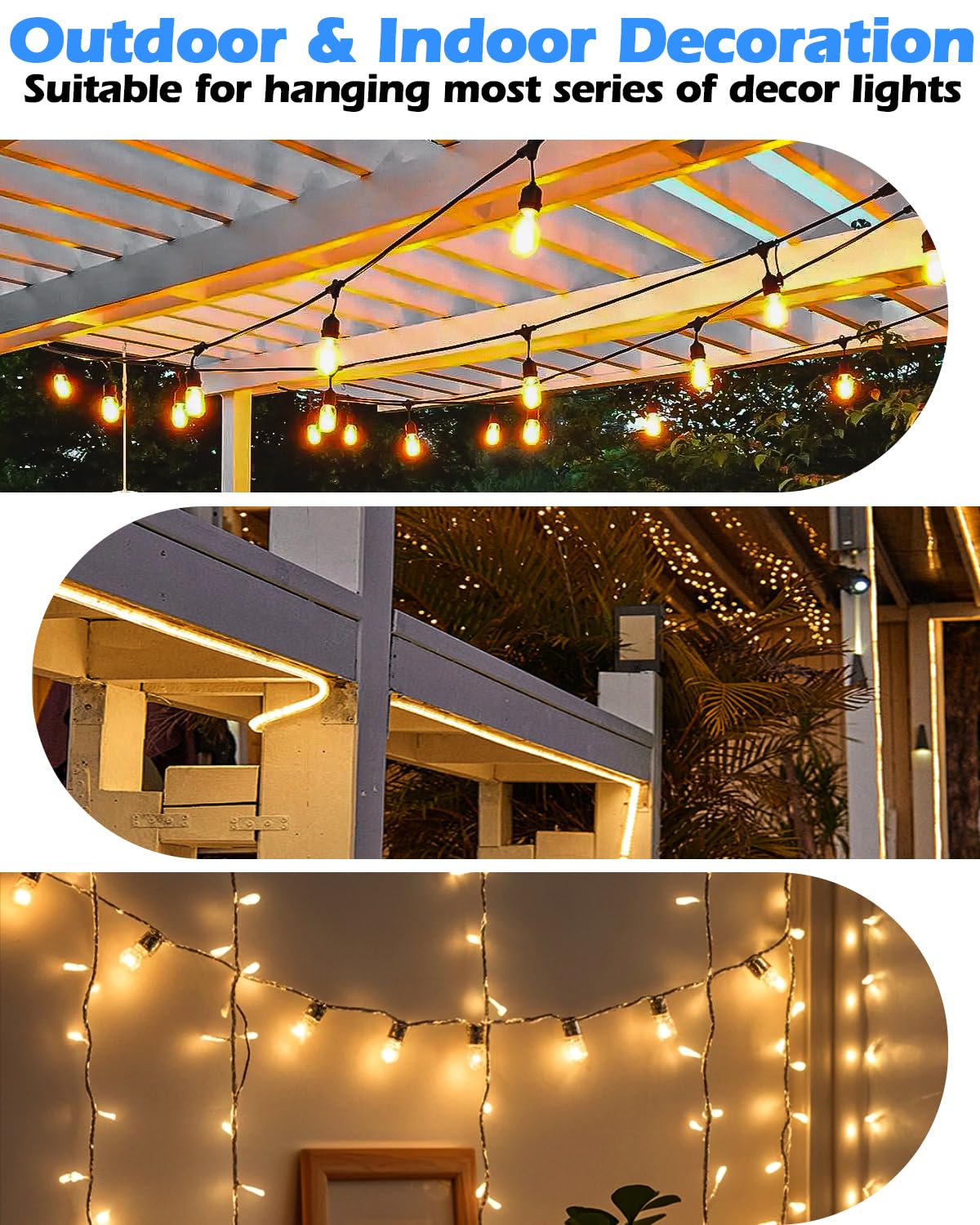 25 Pack Heavy Duty Outdoor String Light Hooks - Waterproof Adhesive Clips for Patio, Deck, Gazebo & Fence - Perfect for Fairy Lights, Christmas Decor & Garden Party Lighting