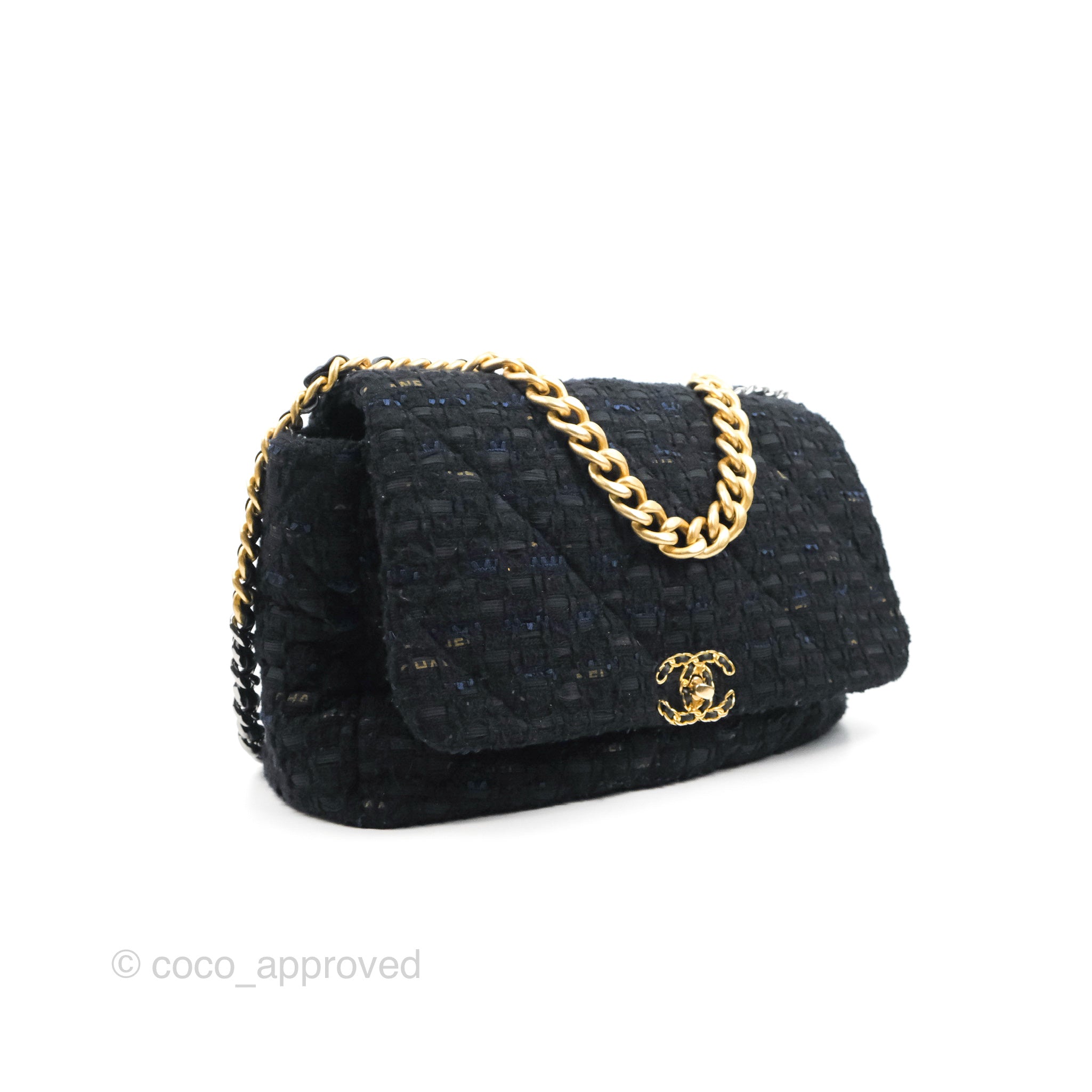 Chanel 19 Maxi Flap Bag Black Tweed Mixed Hardware - Luxury Designer Handbag for Women, Perfect for Evening Events & Special Occasions