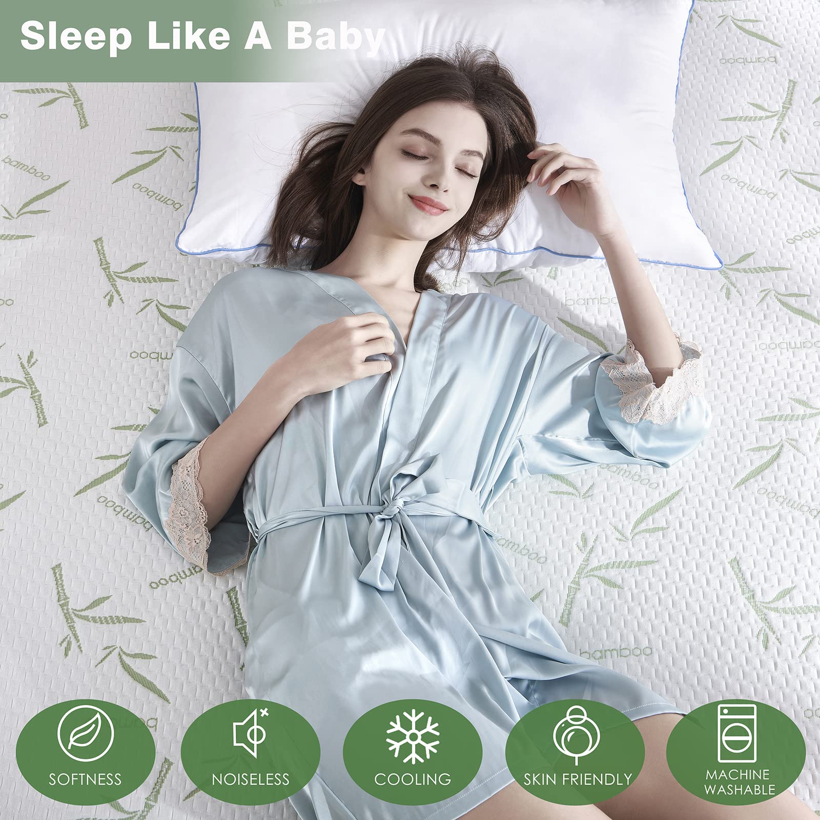 Parkdeny Full Mattress Protector - Waterproof & Cooling Bamboo Rayon Cover with 3D Air Fabric | Breathable, Noiseless, Washable | Fits 5-13