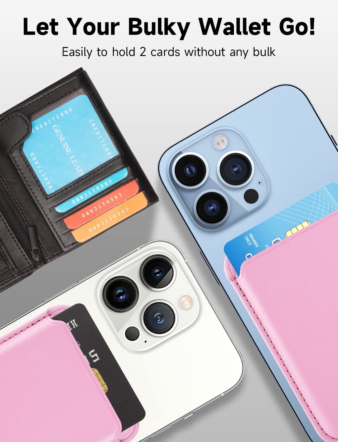 Magnetic Card Holder Wallet with MagSafe for iPhone 14/13/12 Series - Slim RFID Blocking Wallet Case for iPhone 14 Pro Max/14 Pro/14/13 Pro Max/13 Pro/13 Mini/12 Pro Max/12 Pro/12 Mini (Pink) | Perfect for Everyday Use, Travel & Contactless Payments