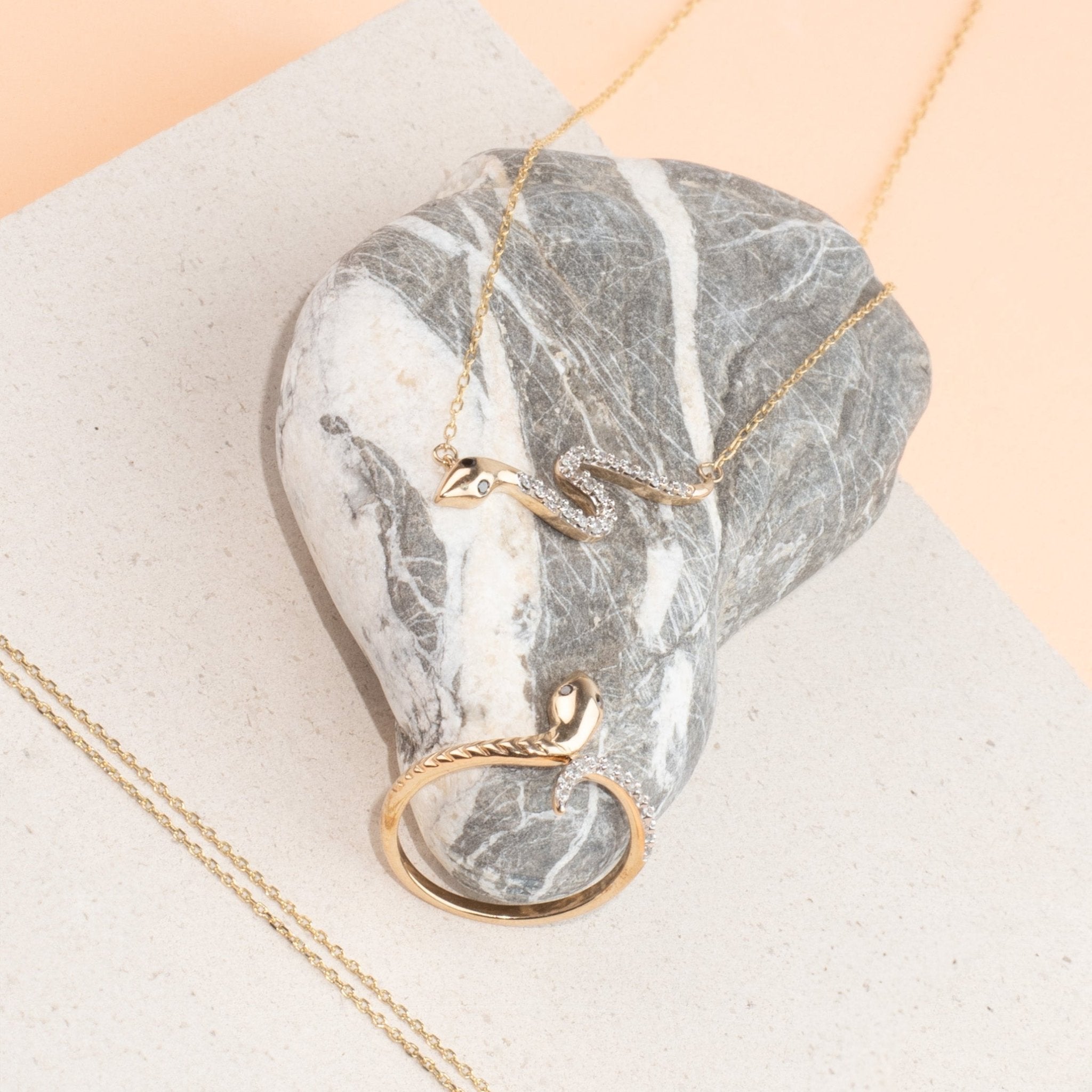 10k Solid Yellow Gold Diamond Snake Necklace - Elegant & Unique Jewelry for Women, Perfect for Parties, Weddings & Special Occasions