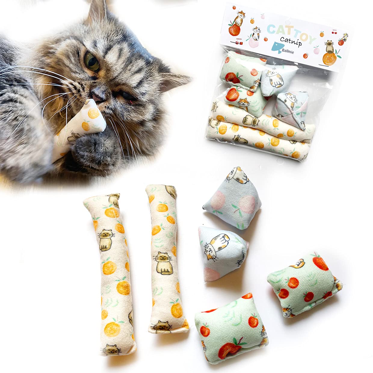 BALLMIE Catnip Toys for Indoor Cats - Fun Fruit-Shaped Cat Toy Bags with Catnip for Playtime & Stress Relief