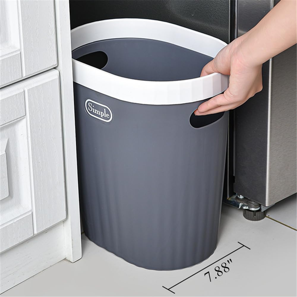 Slim Plastic Trash Can with Handle & Press Ring - Narrow Waste Basket for Bathroom, Bedroom, Kitchen & Office - Space-Saving Garbage Bin for Small Spaces, Under Sink, Vanity or Cabinet (Gray)