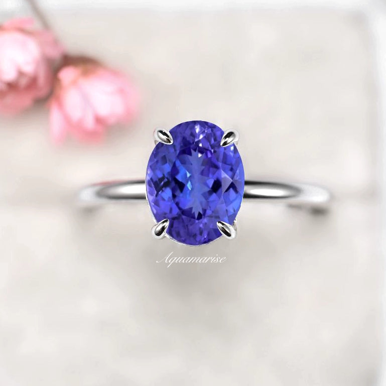 2CT Solitaire Tanzanite Ring in Sterling Silver - Elegant Blue Gemstone Jewelry for Engagement, Wedding & Anniversary Gifts