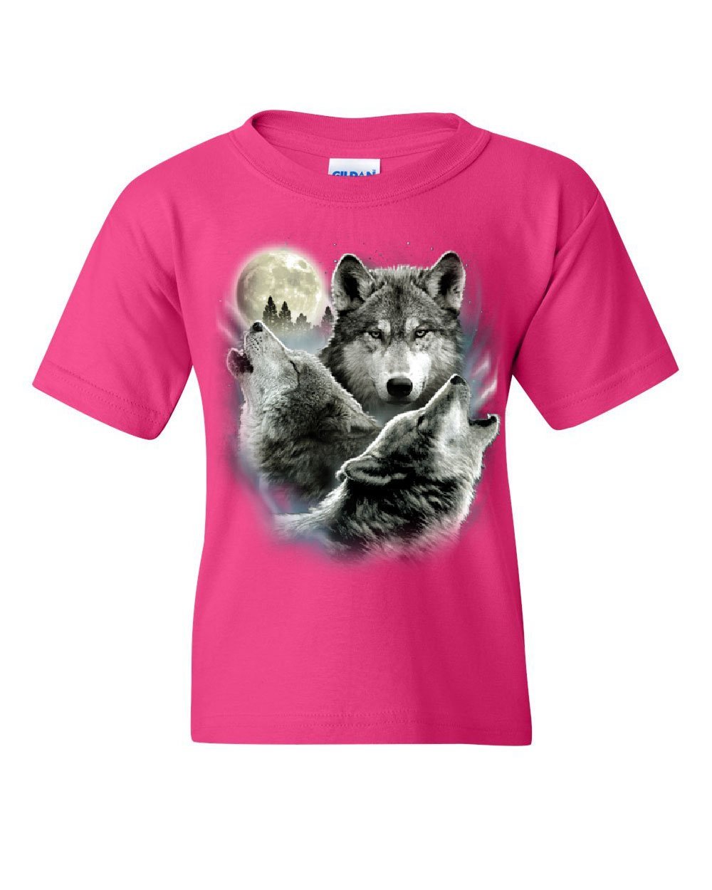 Howling Wolf Pack Youth T-Shirt - Wild Animal Graphic Tee for Kids with Moon Design - Perfect for Outdoor Adventures, Camping, and Nature Lovers