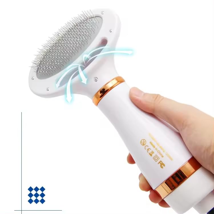 Pet Hair Dryer for Dogs & Cats - 2-in-1 Blow Dryer with Self-Cleaning Slicker Brush | Adjustable Temperature, Portable Grooming Tool | Perfect for Home Pet Grooming, Bath Time & Professional Use (Round)