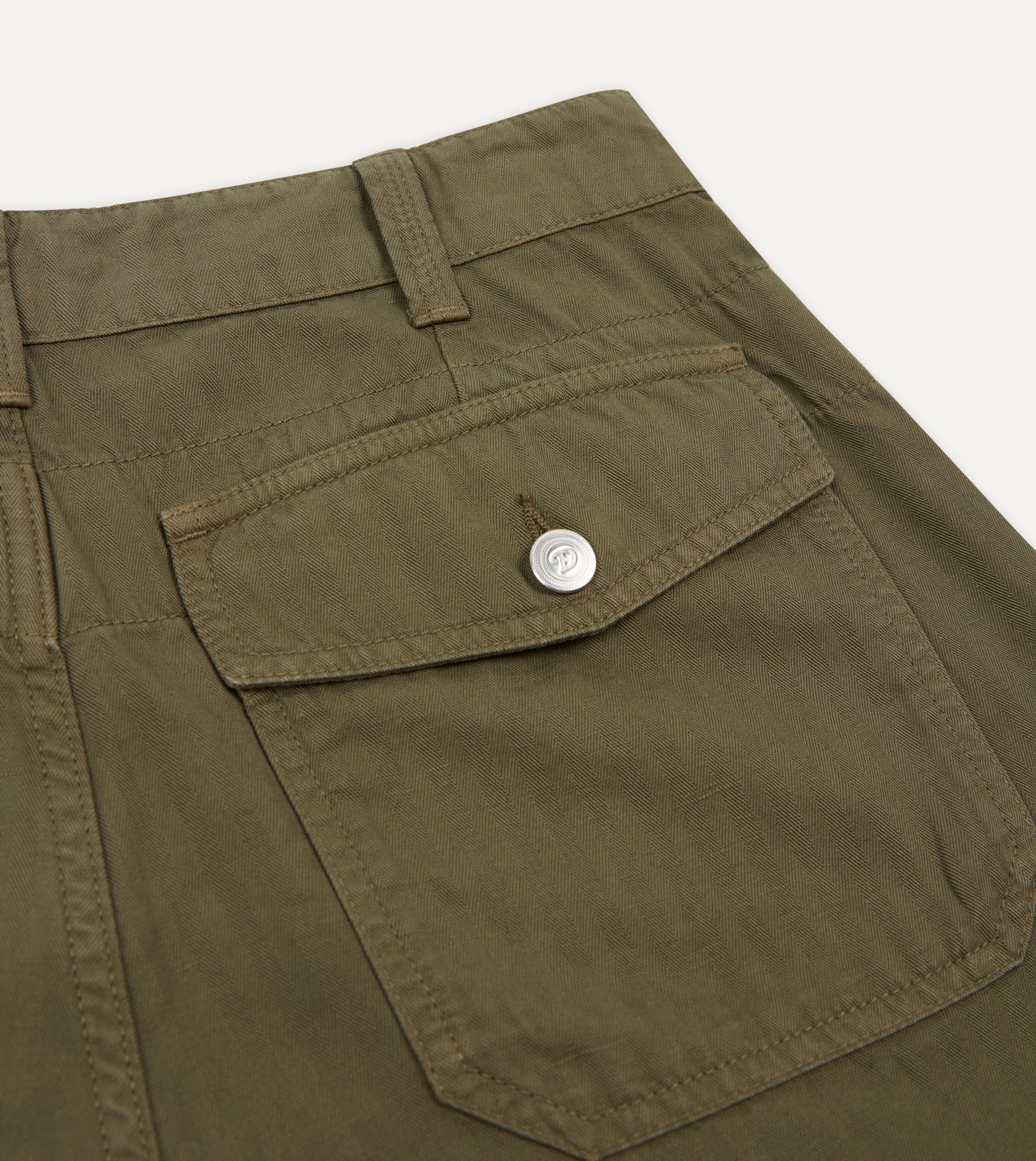 Olive Cotton Linen Herringbone Fatigue Shorts - Comfortable Casual Summer Shorts for Men | Perfect for Outdoor Activities, Travel & Everyday Wear