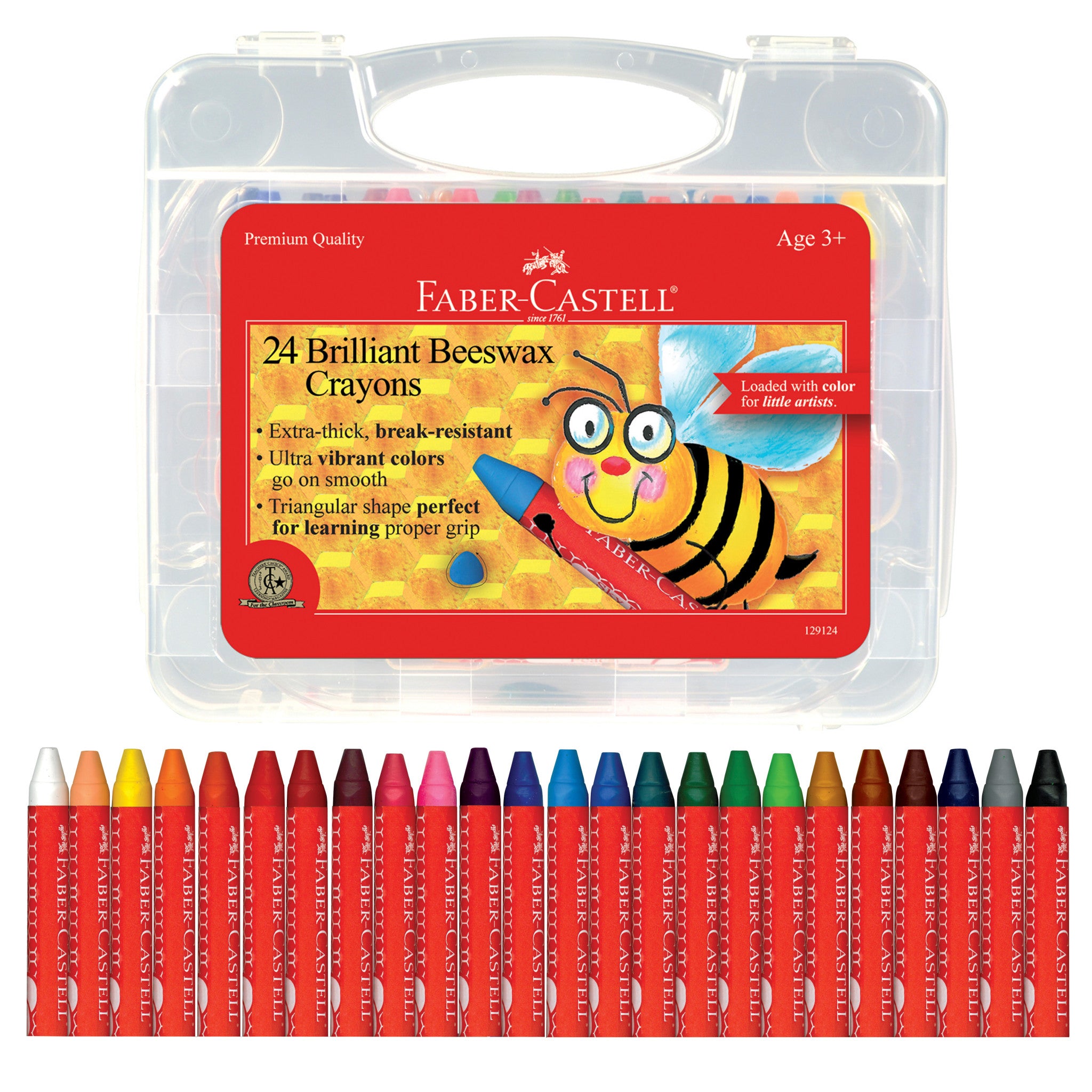 24 Brilliant Beeswax Crayons in Storage Case - Non-Toxic, Vibrant Colors for Kids Art & Drawing - Perfect for School, Home & Travel Activities
