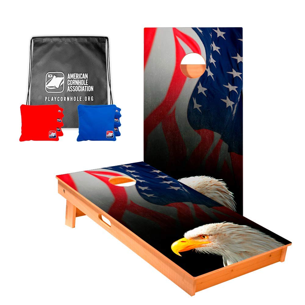 ACA American Cornhole Association Star Patriotic Professional Cornhole Game Set - Regulation Size Boards with 8 Corn Filled Bags & Nylon Carry Tote - Perfect for Backyard BBQs, Tailgating, and Outdoor Parties