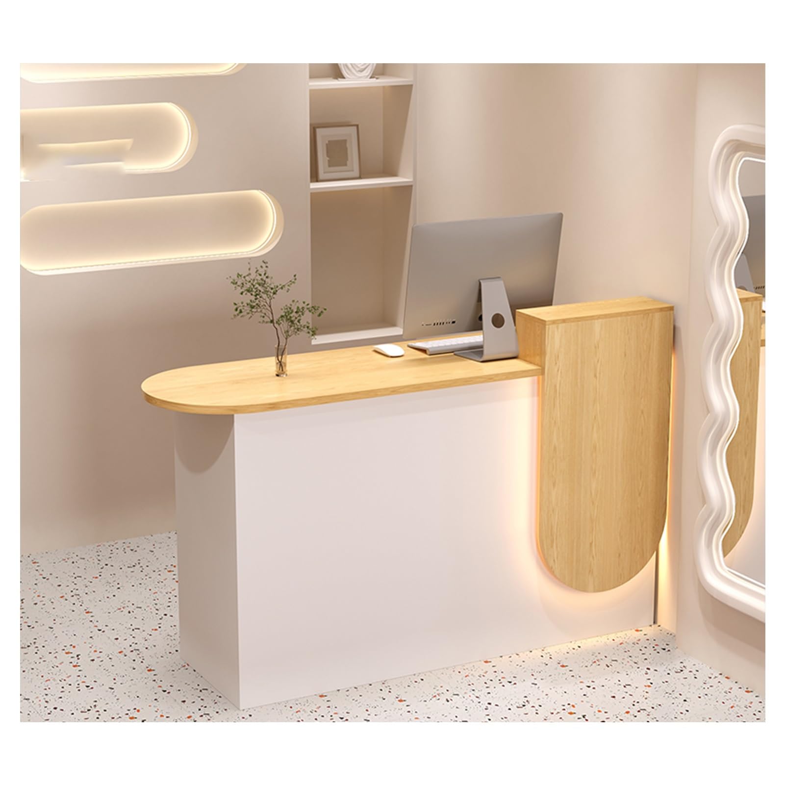 Modern Wooden Reception Desk with Counter - Lockable Drawers for Hotel, Office, Salon & Retail Stores | Durable Lobby Checkout Counter with Storage | Perfect for Front Desk, Reception Area & Customer Service (Natural Wood Finish)