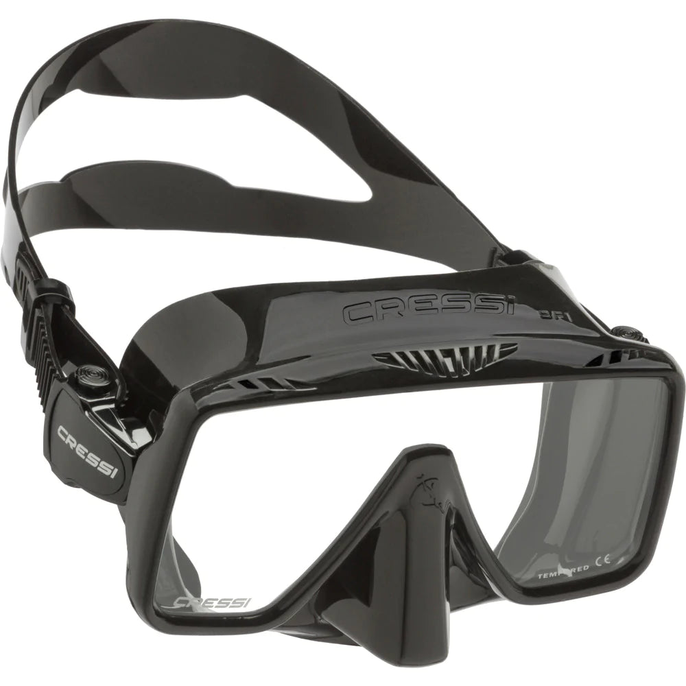 Cressi SF1 Black Snorkeling Mask - Anti-Fog Scuba Diving Mask with Tempered Glass for Men & Women - Perfect for Ocean, Pool, and Travel Adventures