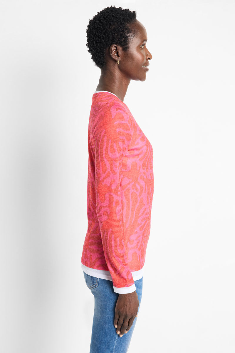 NIC+ZOE Women's Stamped Leaves Double Layer Blouse - Elegant Floral Print Top for Casual Wear & Office Outfits