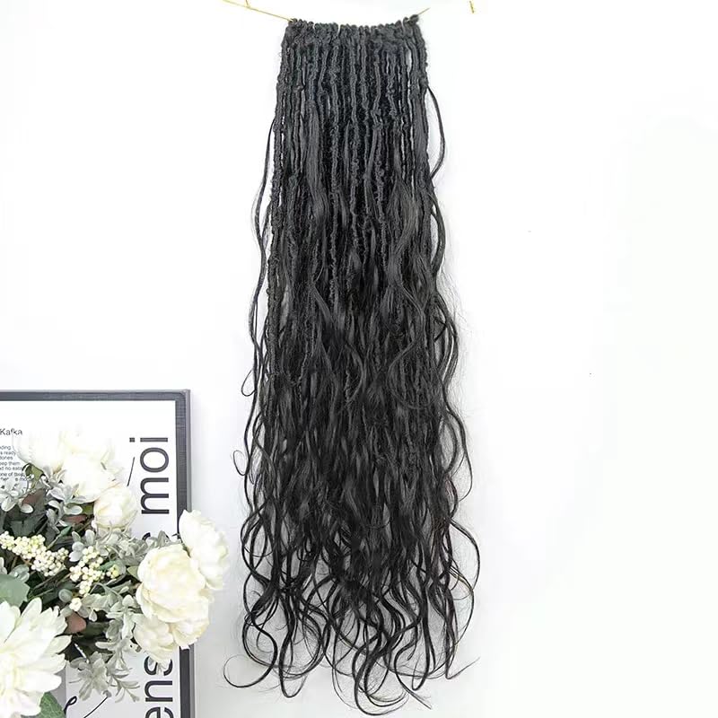 Pre-Looped Crochet Boho Faux Locs with Human Hair - 26 Inch Body Wave Curls & Curly Ends Box Braids - 2 Pack (48 Strands) for Protective Hairstyles & Boho Chic Looks
