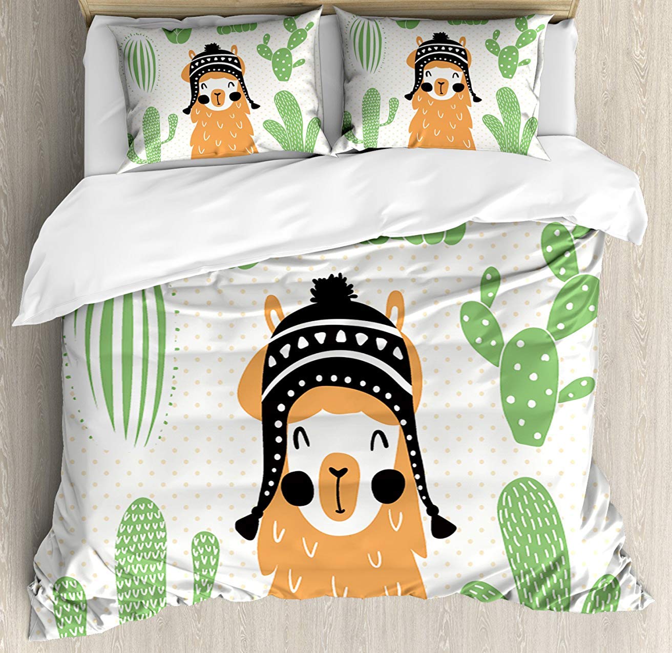3-Piece Queen Size Bedding Set with Comforter, Duvet Cover & 2 Decorative Pillowcases - Soft Llama Print Design in Traditional Bolivian Hat Style for Kids, Teens & Adults | Perfect for Cozy Bedrooms, Guest Rooms & Dorm Decor
