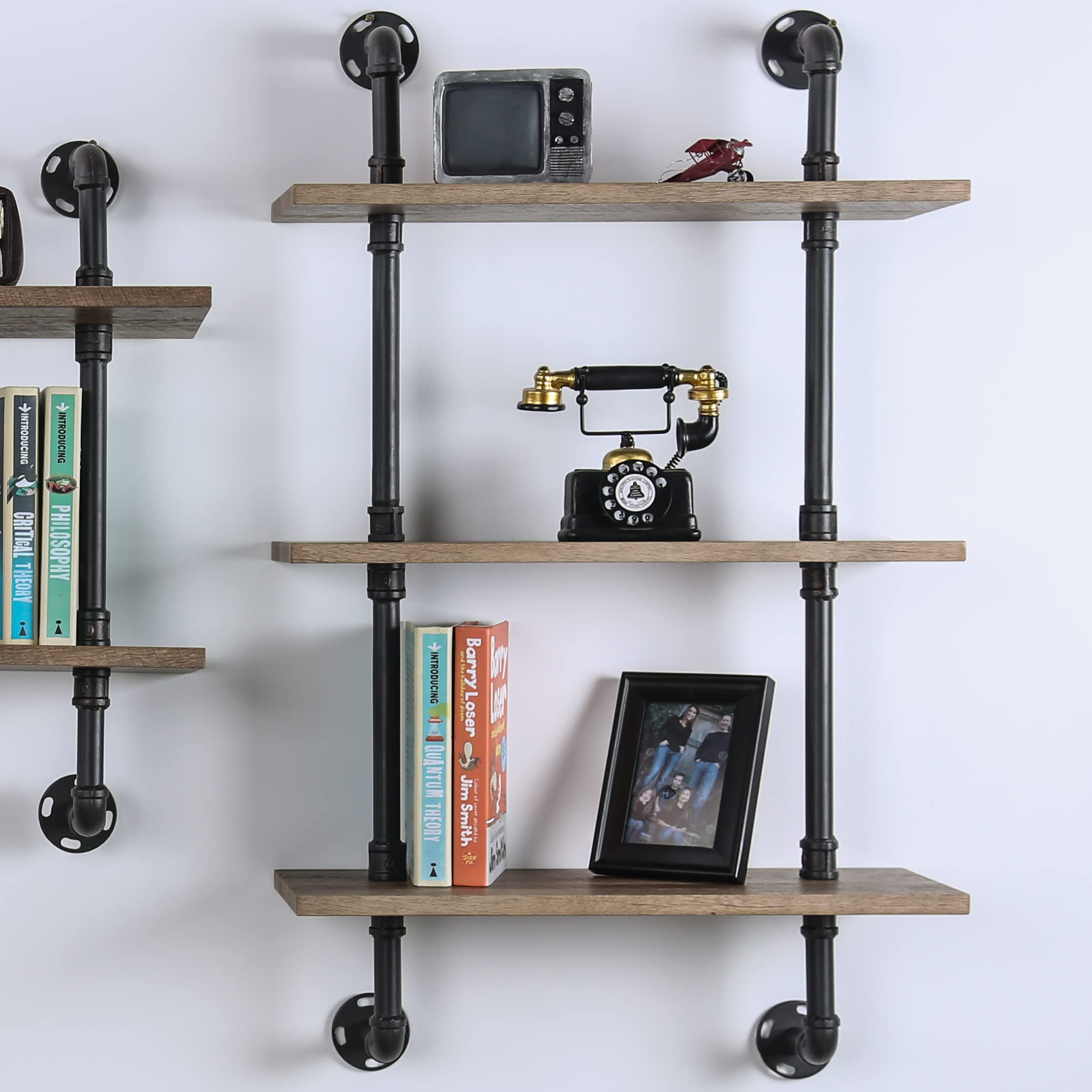 PayLessHere 24-Inch Industrial Pipe Floating Bookshelf - Metal Wall-Mounted Storage Shelf with Wood Towel Racks | 3-Tier Hanging Shelf for Bathroom, Bedroom & Living Room | Space-Saving Home Organization Solution