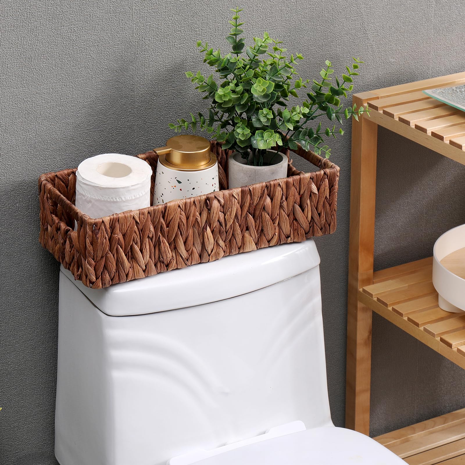 Wicker Storage Basket with Built-in Handles - Bathroom Organizer for Toilet Paper & Essentials | Perfect for Pantry, Bathroom & Home Organization