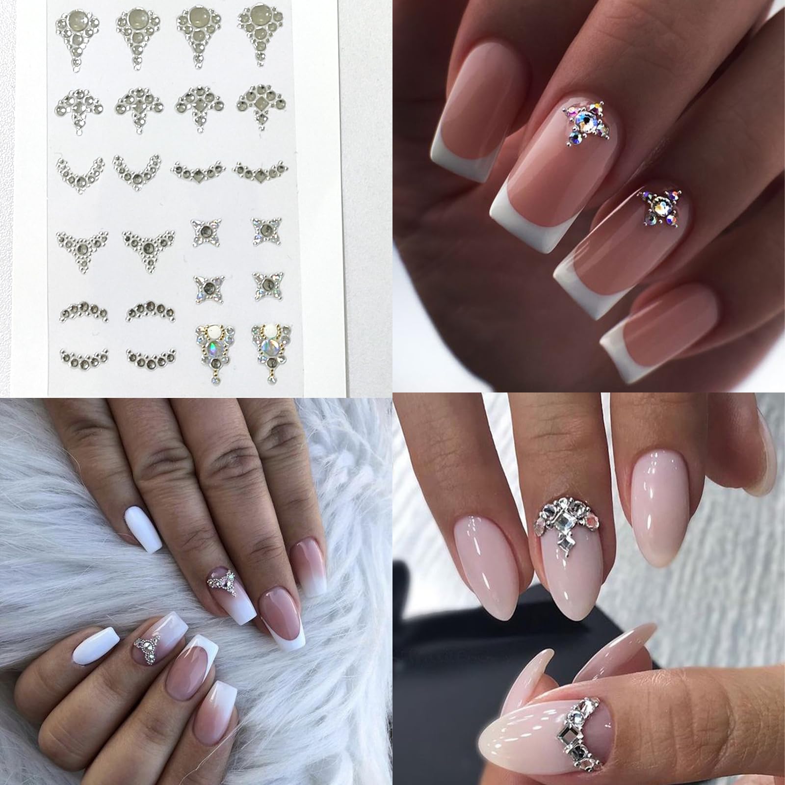 5D Nail Art Stickers - 3D Self-Adhesive Nail Gems Decals in White Gold & Silver Designs | DIY Nail Art Supplies for Women | Perfect for Manicures, Parties & Special Occasions