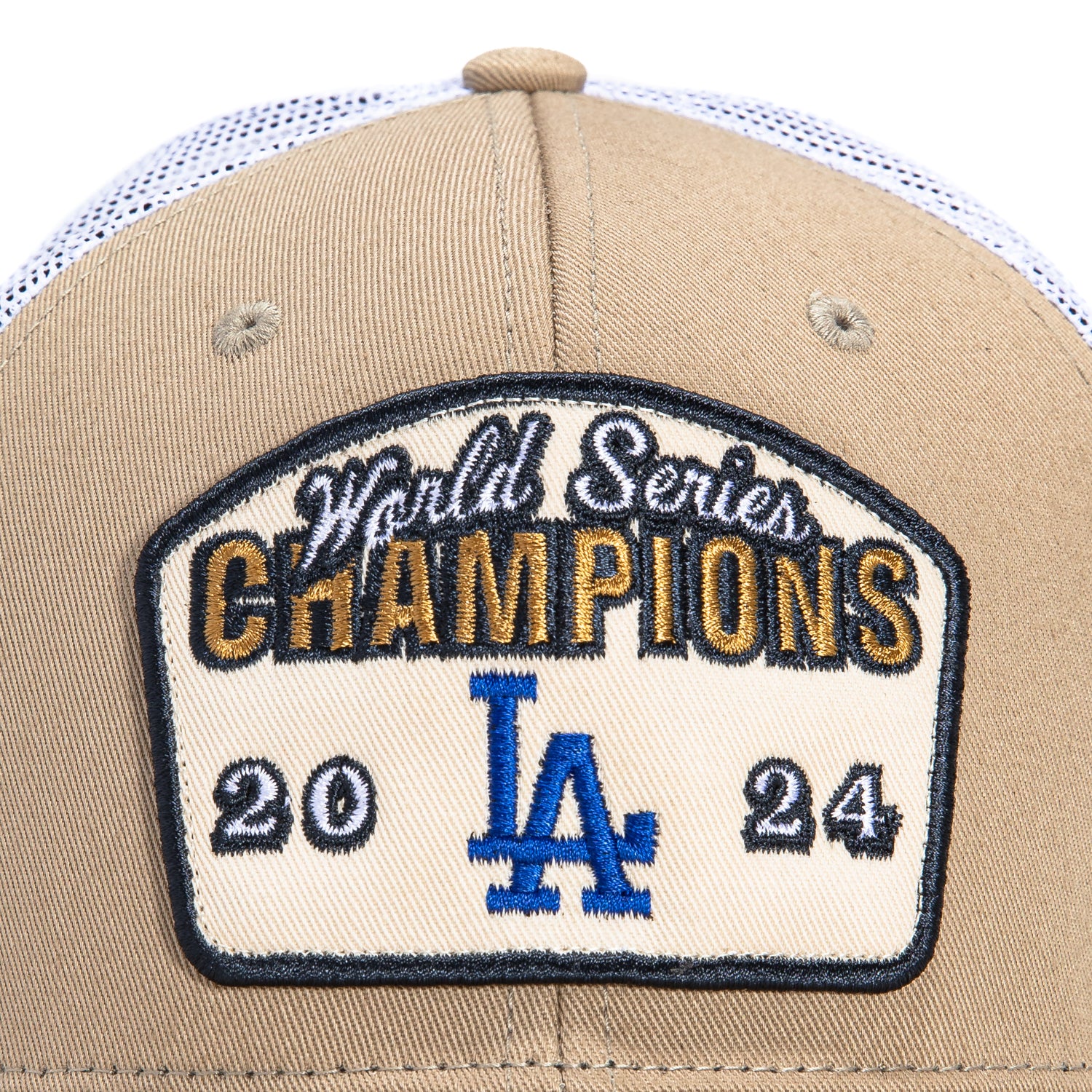 47 Brand Los Angeles Dodgers 2024 World Series Championship Belt Trucker Snapback Hat - Khaki - Perfect for Baseball Games, Fan Collections & Casual Streetwear