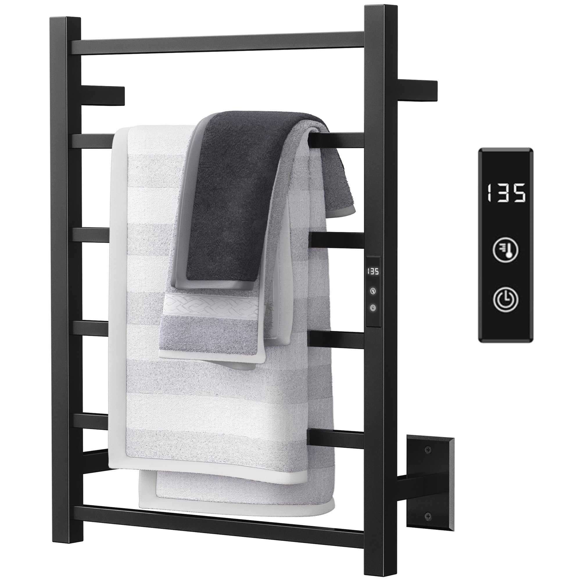 Sharpeye 6-Bar Heated Towel Warmer with 24-Hour Timer & Temperature Control - Wall Mounted Electric Towel Rack for Bathroom - Plug-in or Hardwired Matte Black 304 Stainless Steel - Perfect for Spa, Luxury Hotels & Home Use