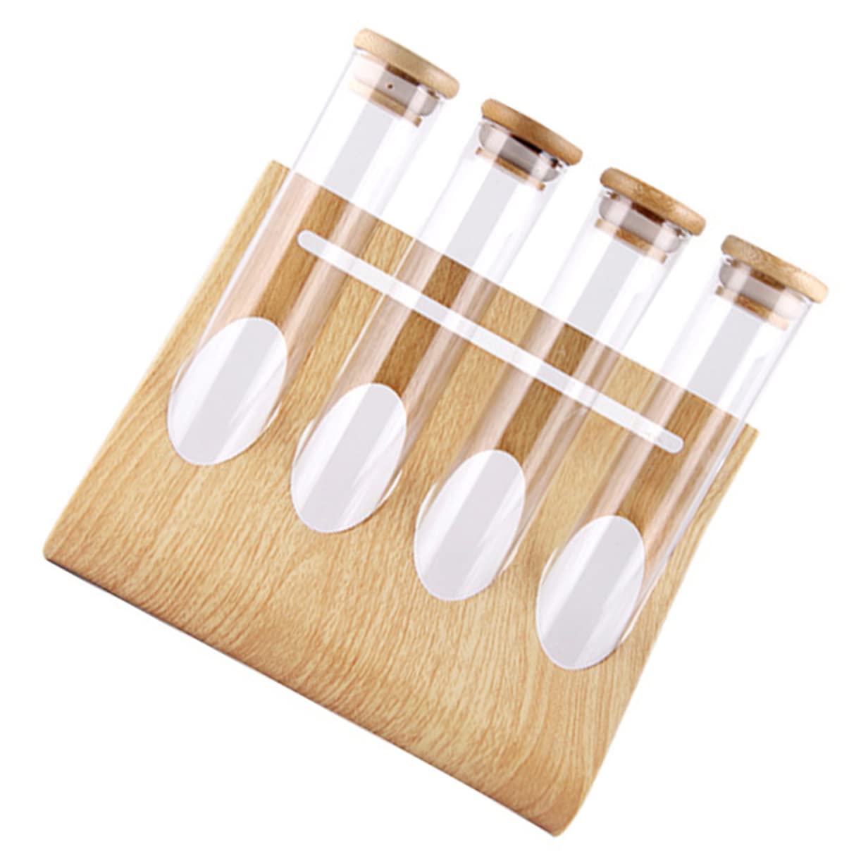 Cabilock 12-Piece Glass Test Tube Set with Wooden Holder Rack & Stoppers - Clear Glass Storage Jars for Coffee Beans, Spices, Tea, Sugar & Candy - Perfect for Kitchen Organization, Coffee Shops & DIY Craft Display