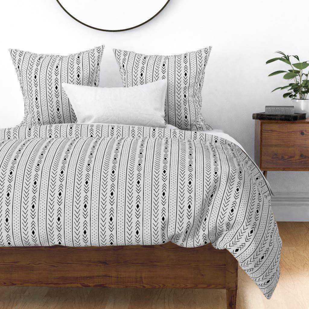 Premium Cotton Sateen Duvet Cover King/California King - Neutral Mudcloth Tribal Print with Geometric Diamond Dot Design | Custom Bedding for Modern, Boho & Nursery Decor