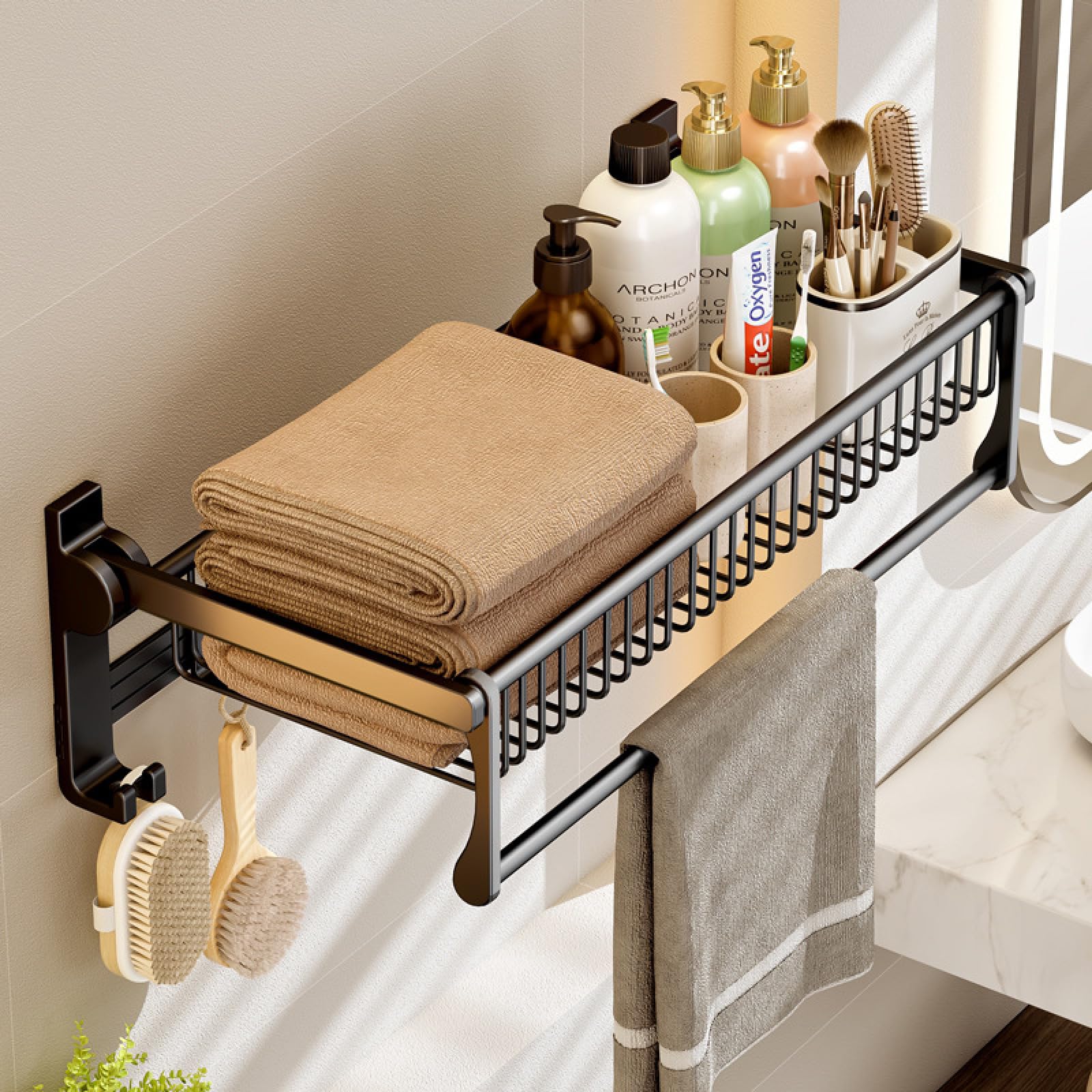 Foldable Bathroom Towel Rack & Shelf - 50cm Wall-Mounted Storage Organizer for Towels, Robes & Bathroom Essentials | Space-Saving Solution for Small Bathrooms & Laundry Rooms