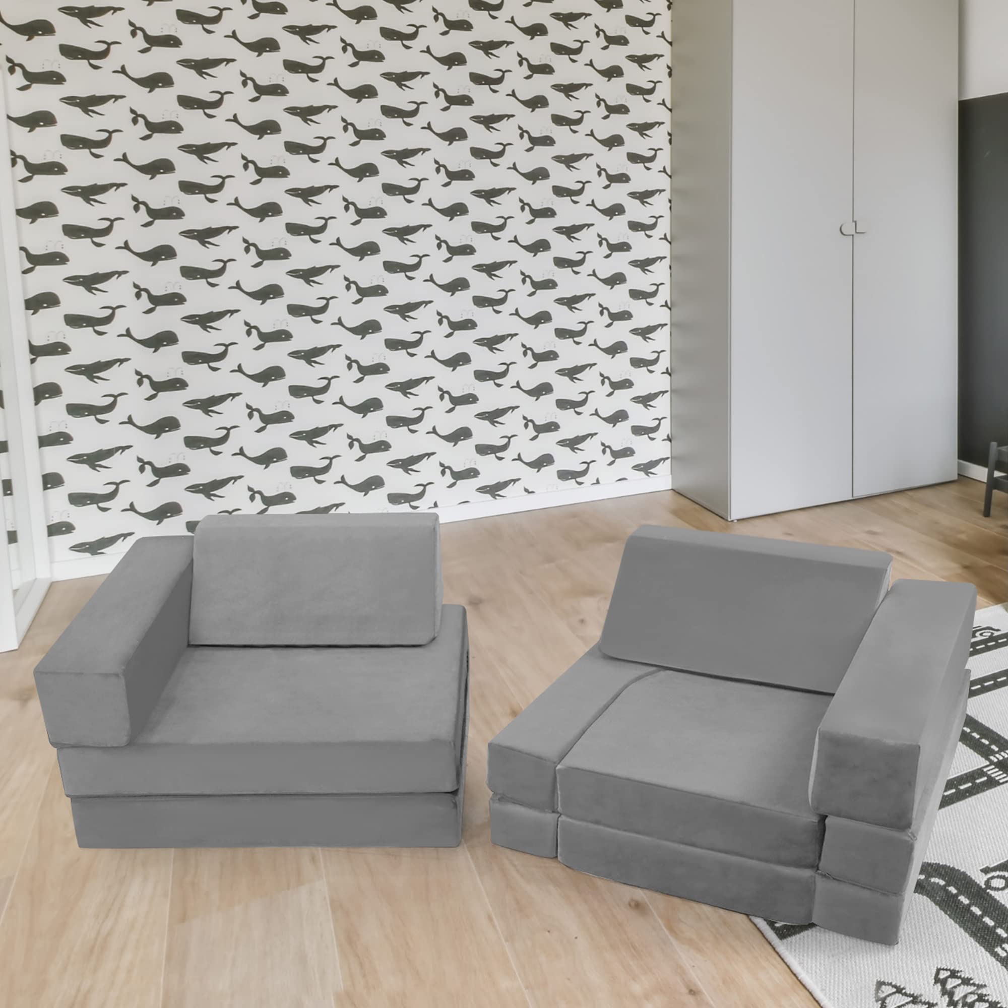 MeMoreCool 10-Piece Kids Play Couch Set - Soft Toddler Sofa for Playroom & Nursery, Grey - Perfect for Indoor Playtime, Reading Nook & Imaginative Play