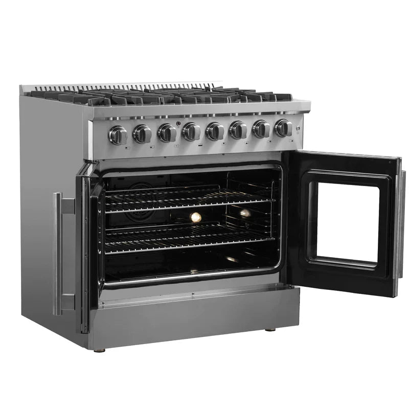 Forno 36 Inch Galiano Dual Fuel Range - 6 Gas Burners, 83,000 BTU, French Door Electric Oven, Stainless Steel (Model FFSGS6356) - Perfect for Home Kitchens & Professional Cooking