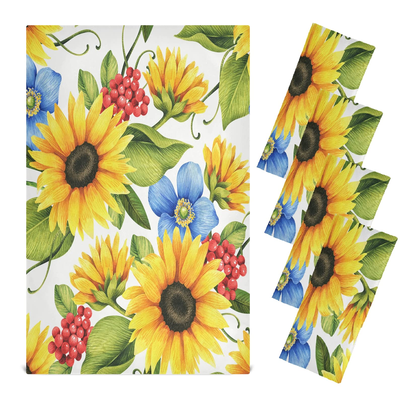 Floral Sunflowers & Poppies Kitchen Towels Set of 4 - 18x28 Inch Absorbent Dish Cloths for Drying Dishes, Home Decor & Kitchen Accessories | Perfect for Farmhouse, Rustic & Country Style Kitchens