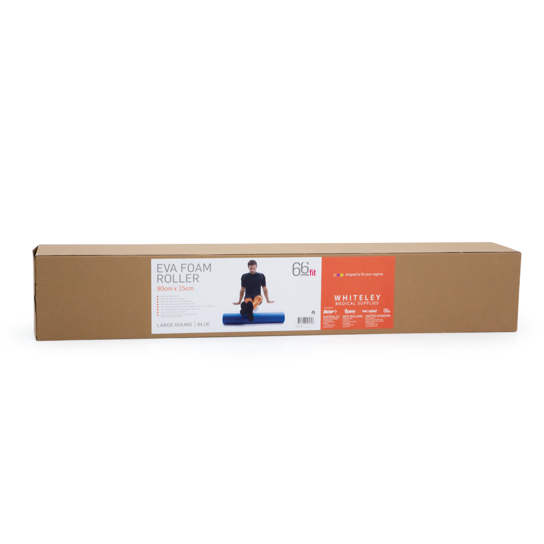 66Fit High-Density Round Foam Roller for Muscle Recovery & Deep Tissue Massage - 90cm x 15cm Teal Blue - Perfect for Yoga, Pilates, Physical Therapy & Home Gym Workouts